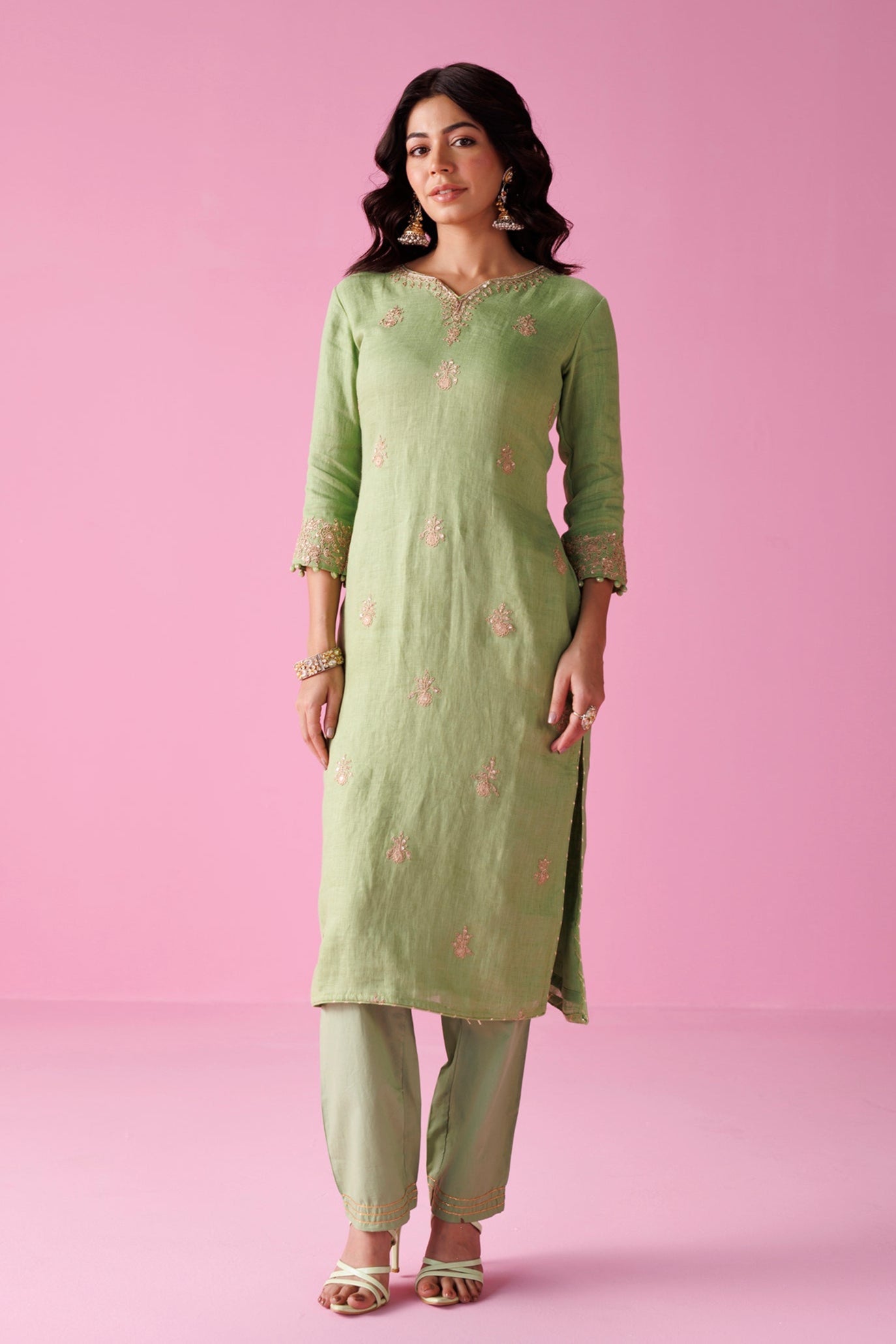 Linen Suit with Dori, Sequins and Zardozi work