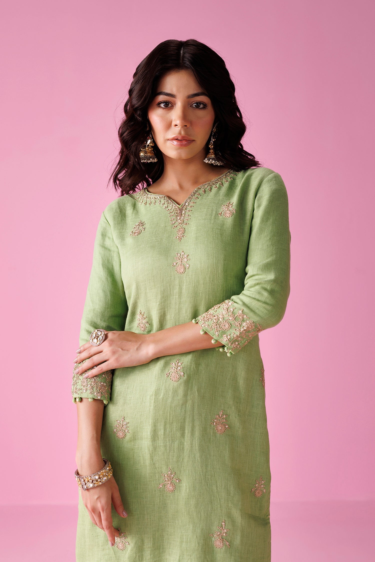 Linen Suit with Dori, Sequins and Zardozi work