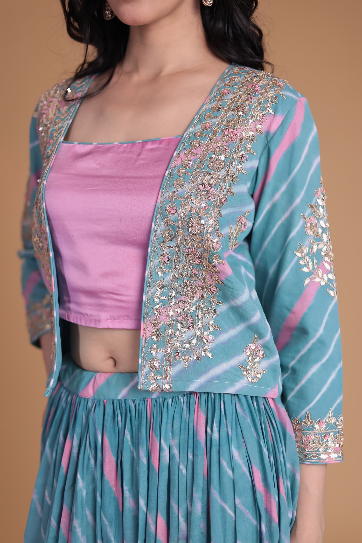 Leheriya Silk Indo Western with Gota Patti, Thread and Zardozi work