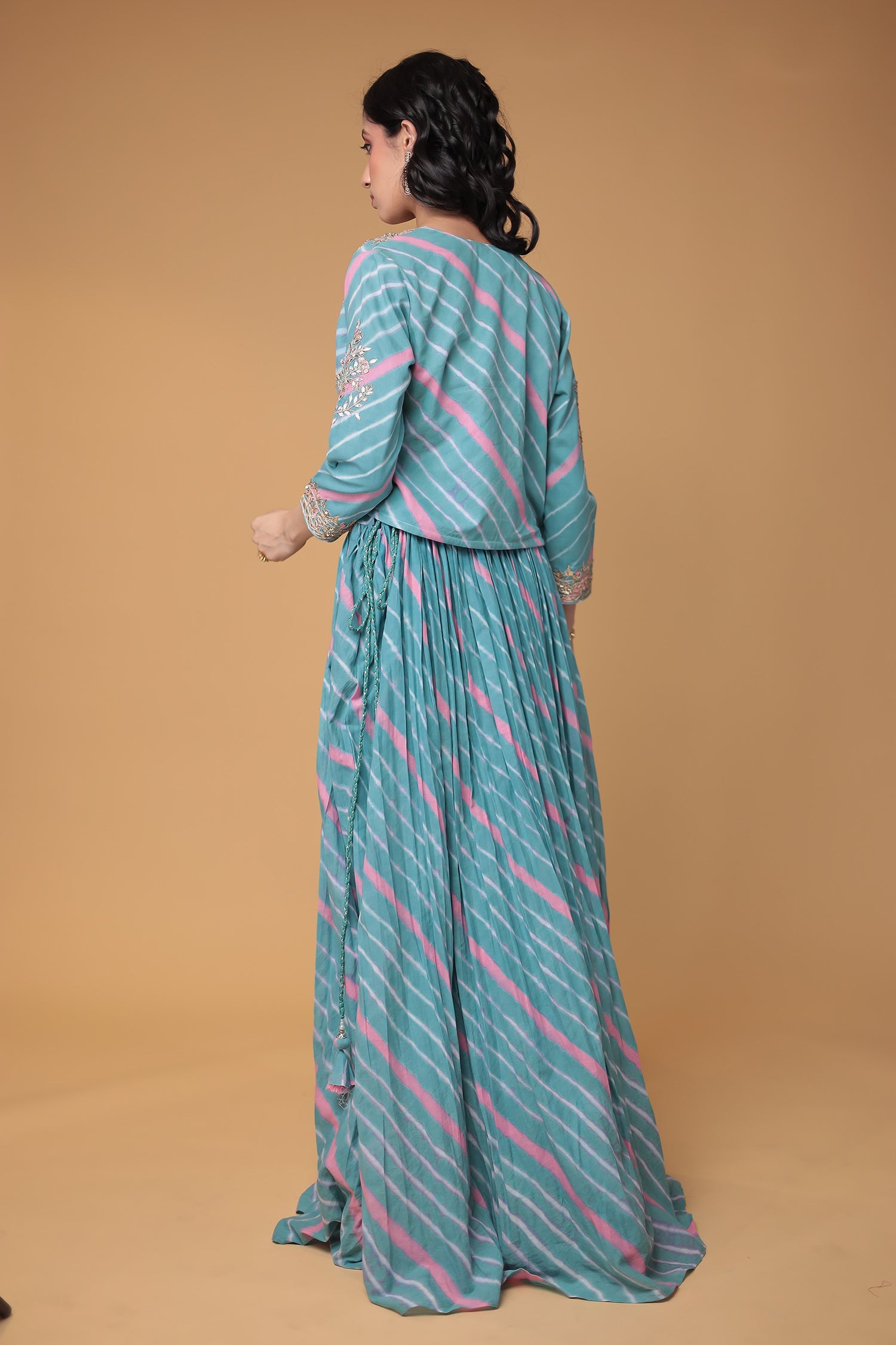 Leheriya Silk Indo Western with Gota Patti, Thread and Zardozi work