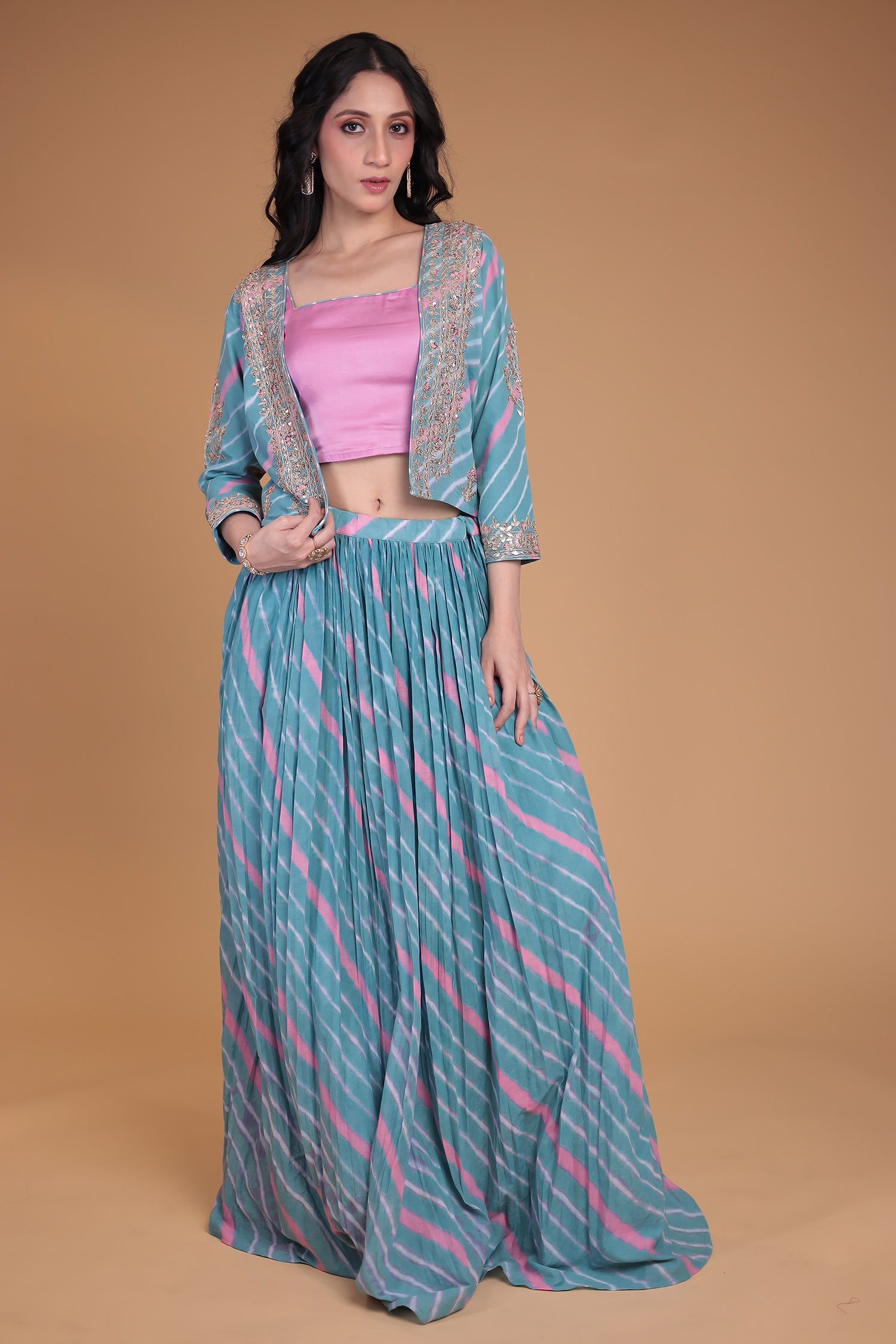 Leheriya Silk Indo Western with Gota Patti, Thread and Zardozi work