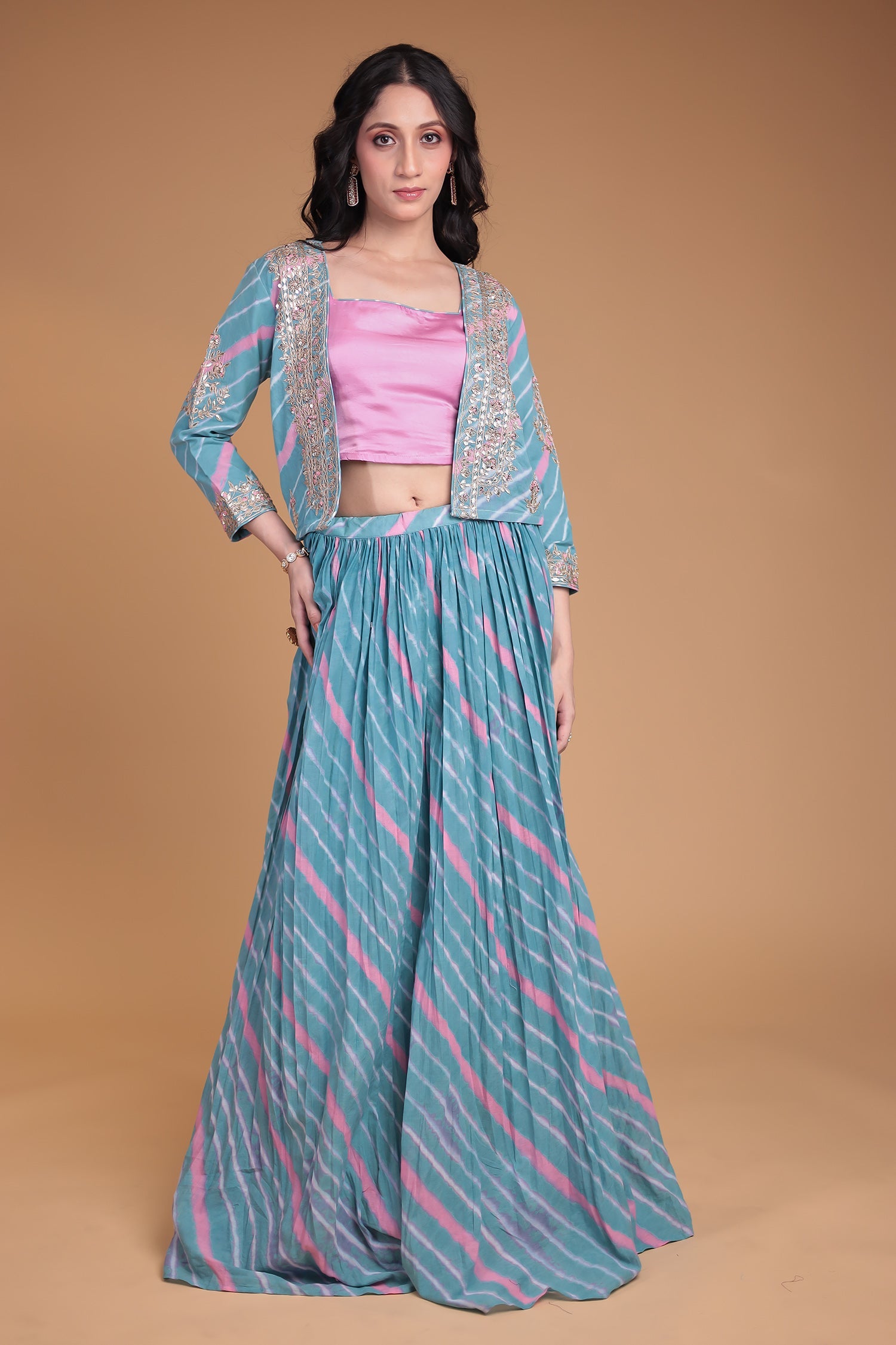 Leheriya Silk Indo Western with Gota Patti, Thread and Zardozi work