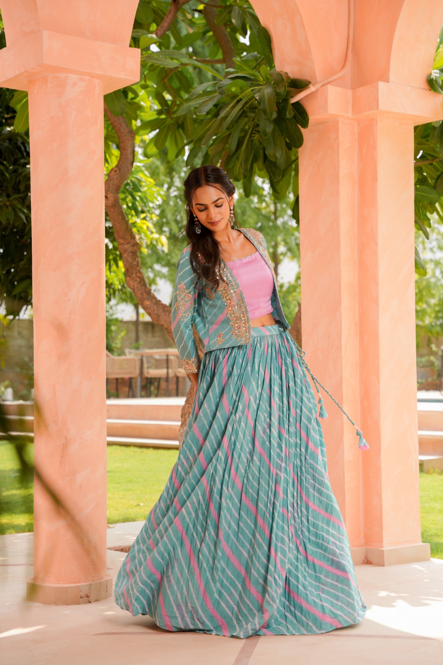 Leheriya Silk Indowestern with Gota Patti and Zardozi work