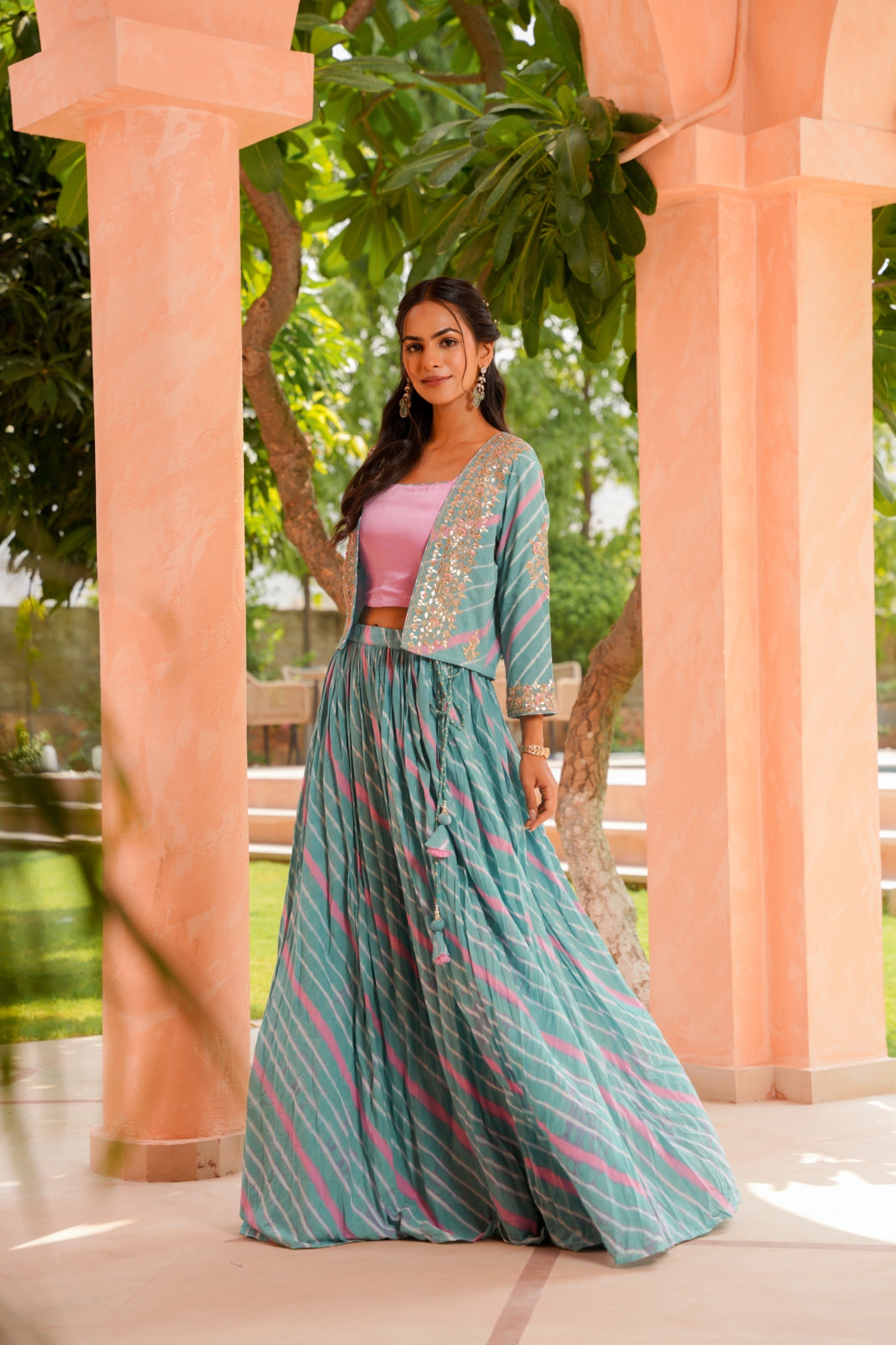Leheriya Silk Indowestern with Gota Patti and Zardozi work