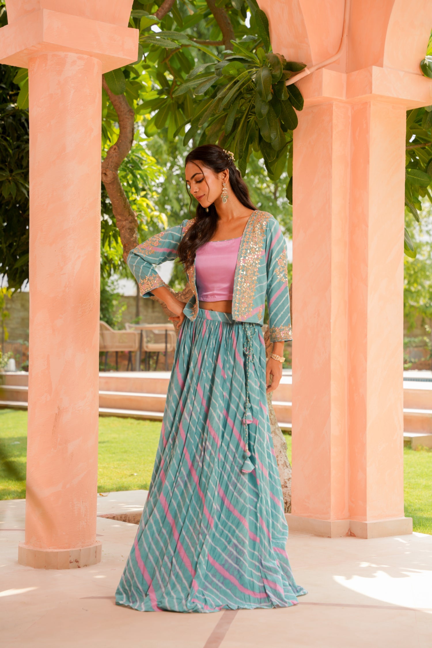 Leheriya Silk Indowestern with Gota Patti and Zardozi work