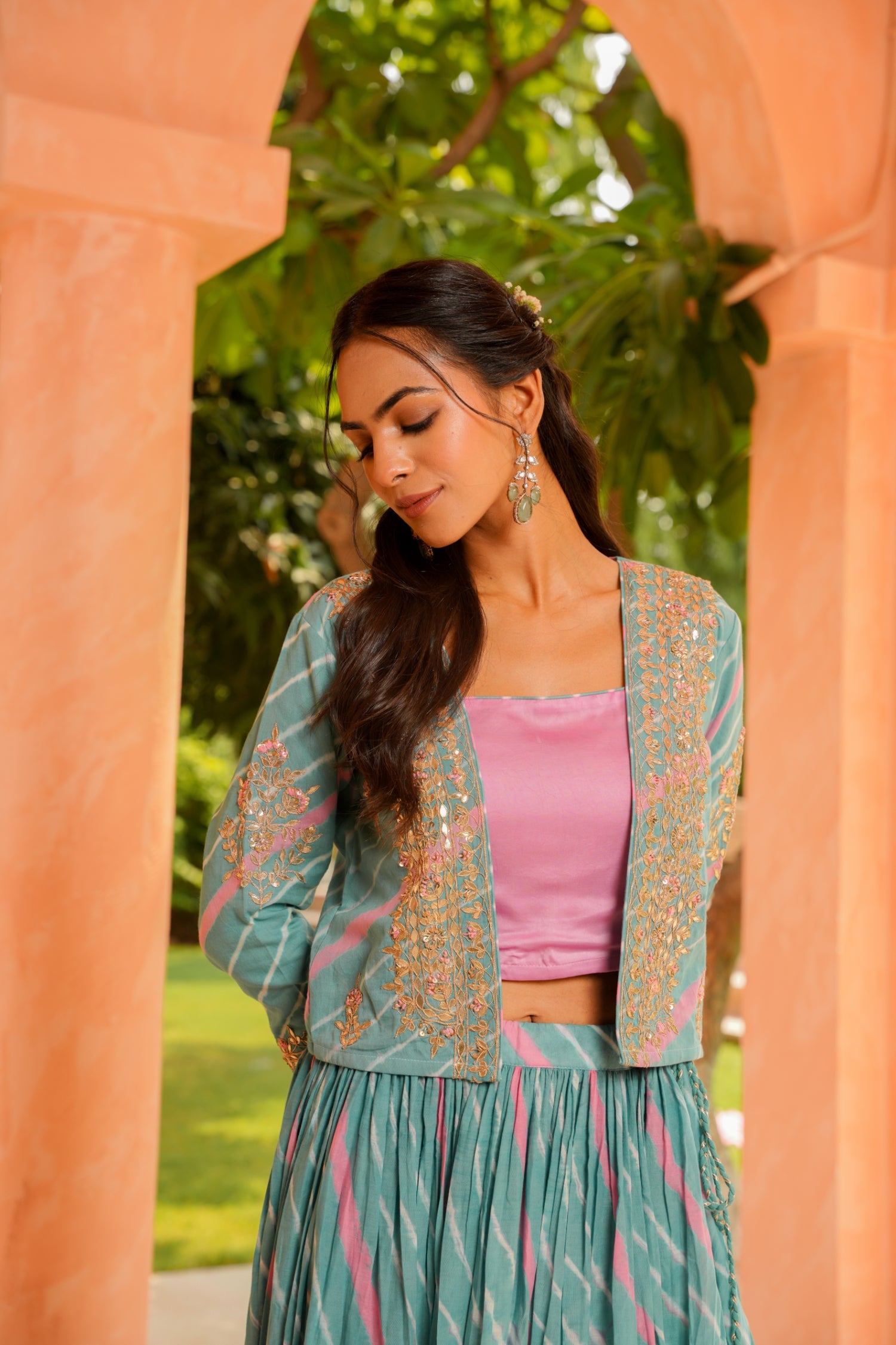 Leheriya Silk Indowestern with Gota Patti and Zardozi work