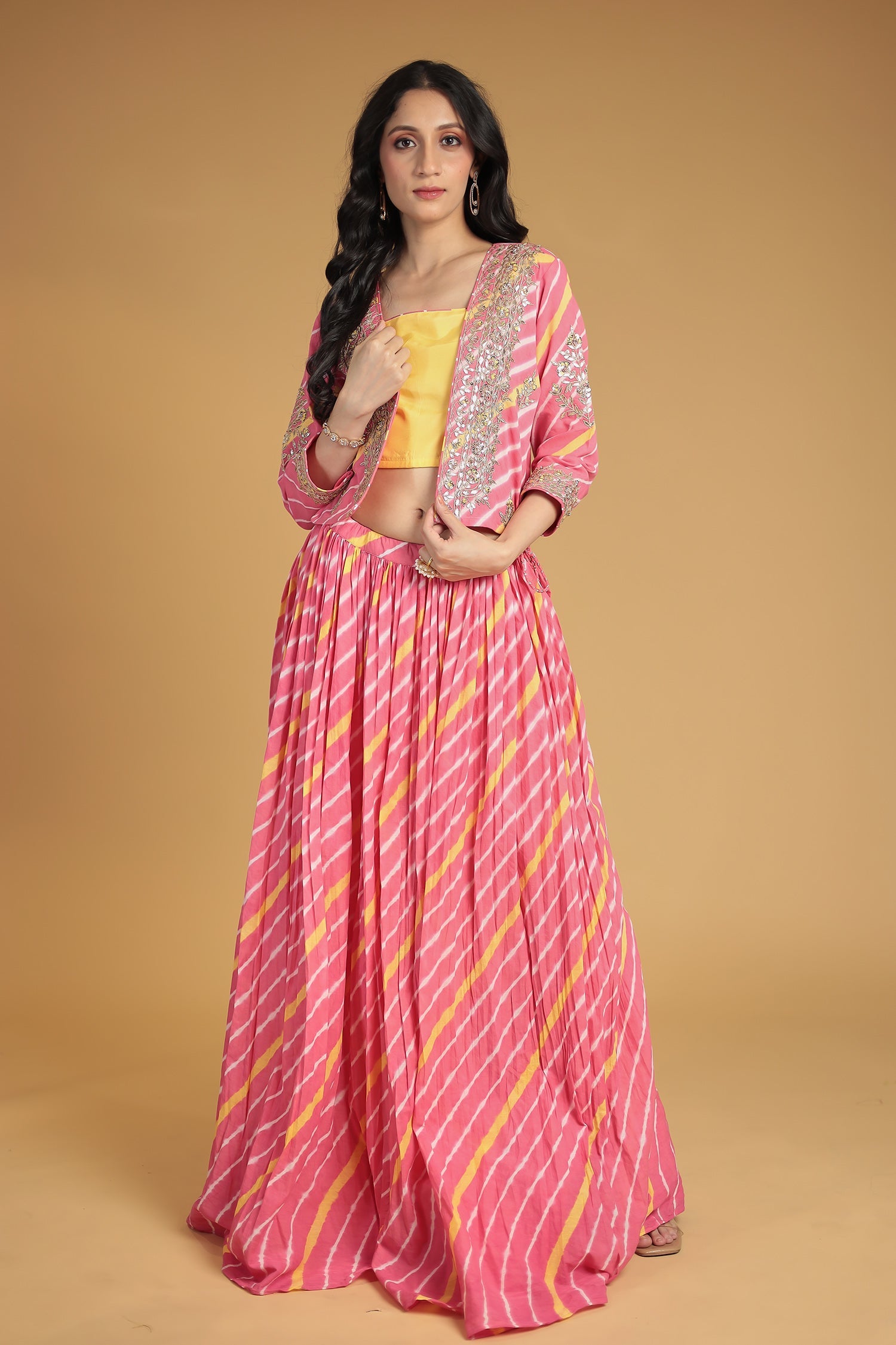 Leheriya Silk Indo Western with Gota Patti, Thread and Zardozi work