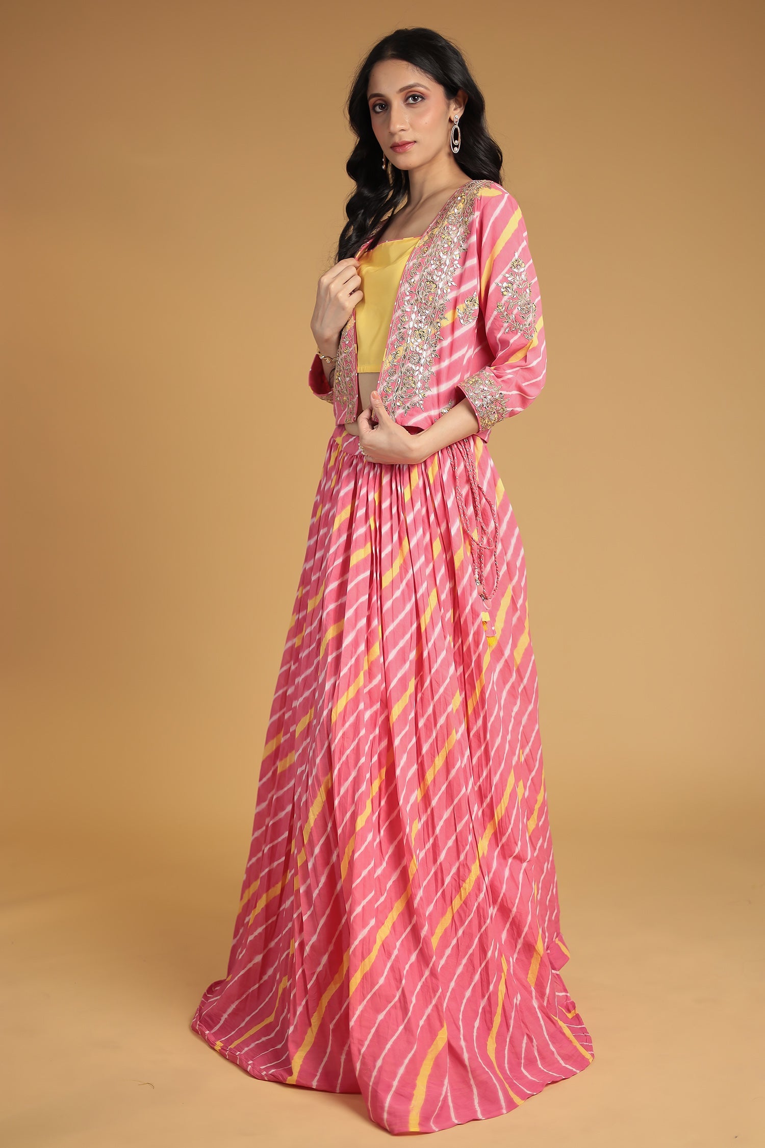 Leheriya Silk Indo Western with Gota Patti, Thread and Zardozi work