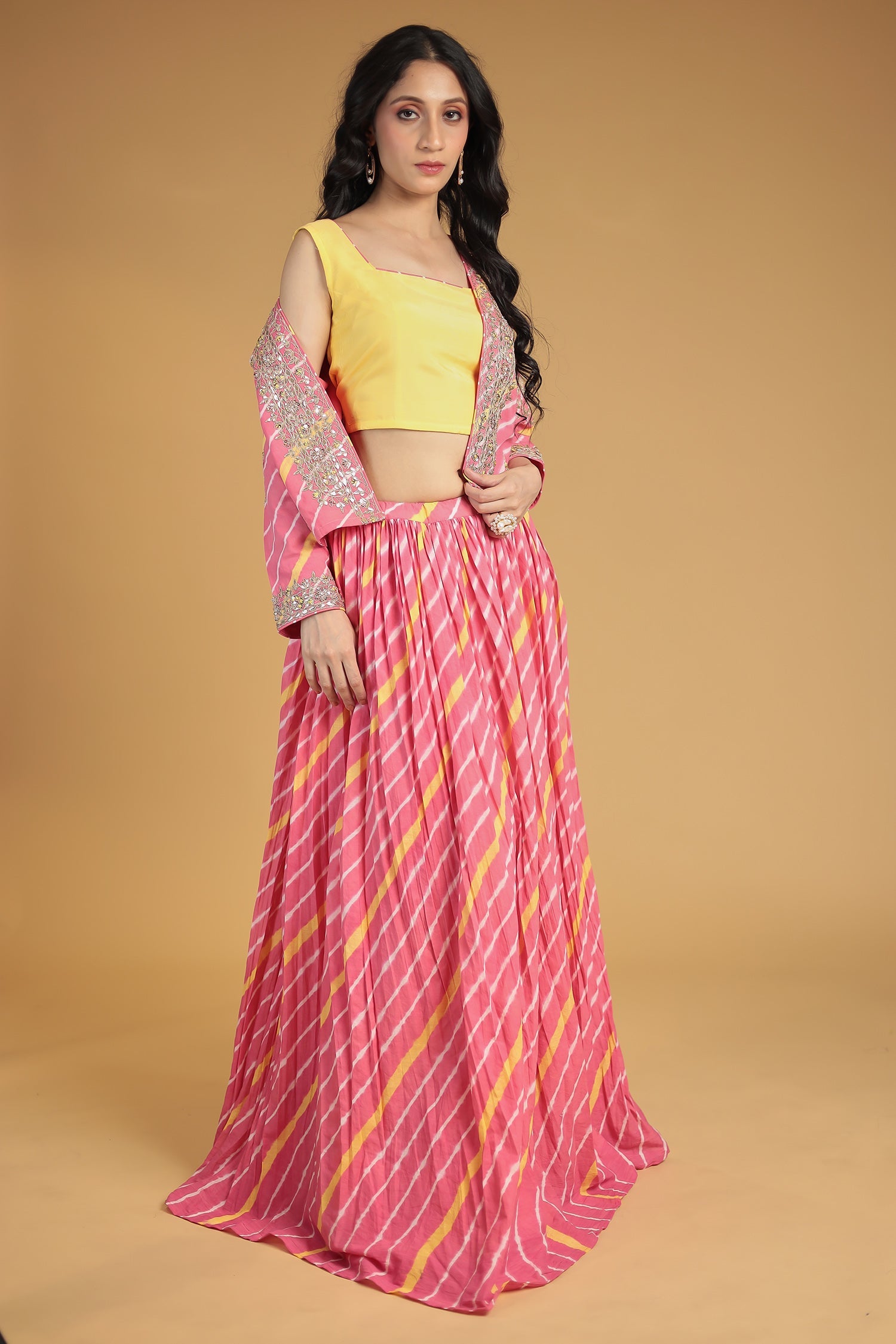 Leheriya Silk Indo Western with Gota Patti, Thread and Zardozi work