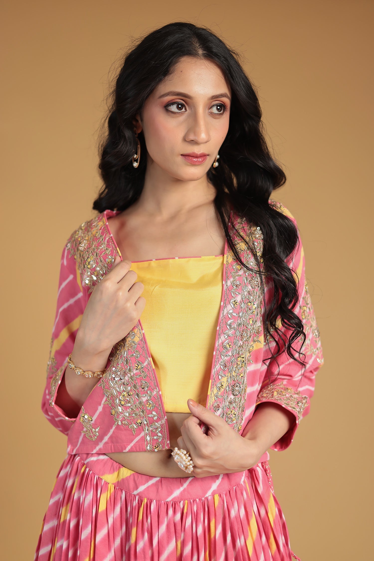 Leheriya Silk Indo Western with Gota Patti, Thread and Zardozi work