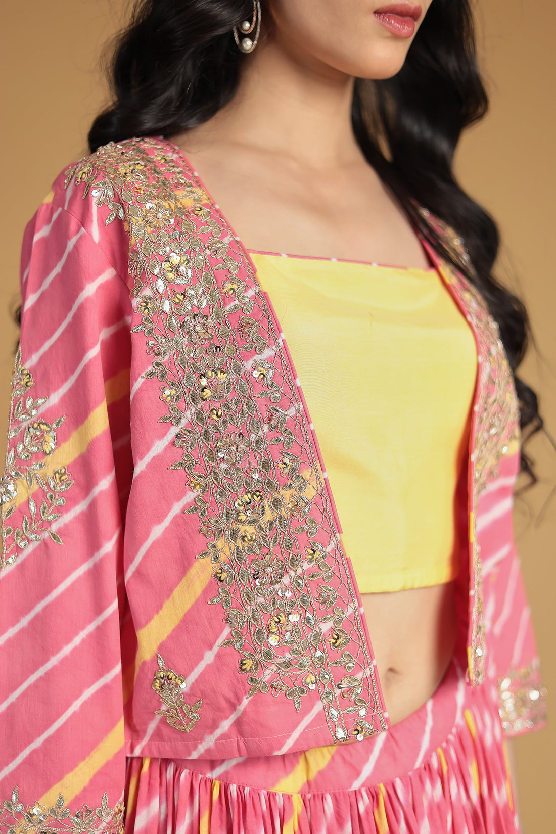 Leheriya Silk Indo Western with Gota Patti, Thread and Zardozi work