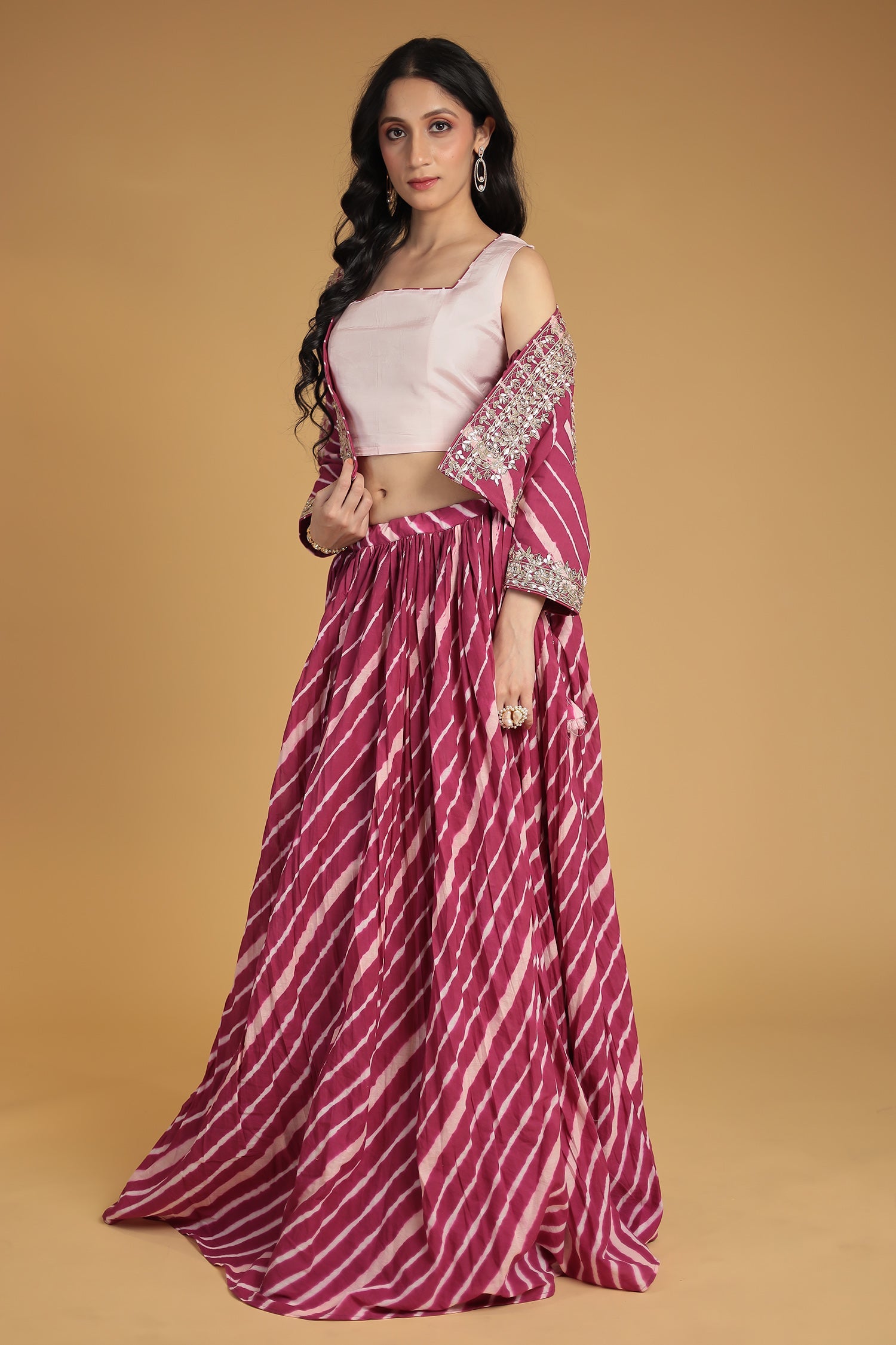 Leheriya Silk Indo Western with Gota Patti, Thread and Zardozi work