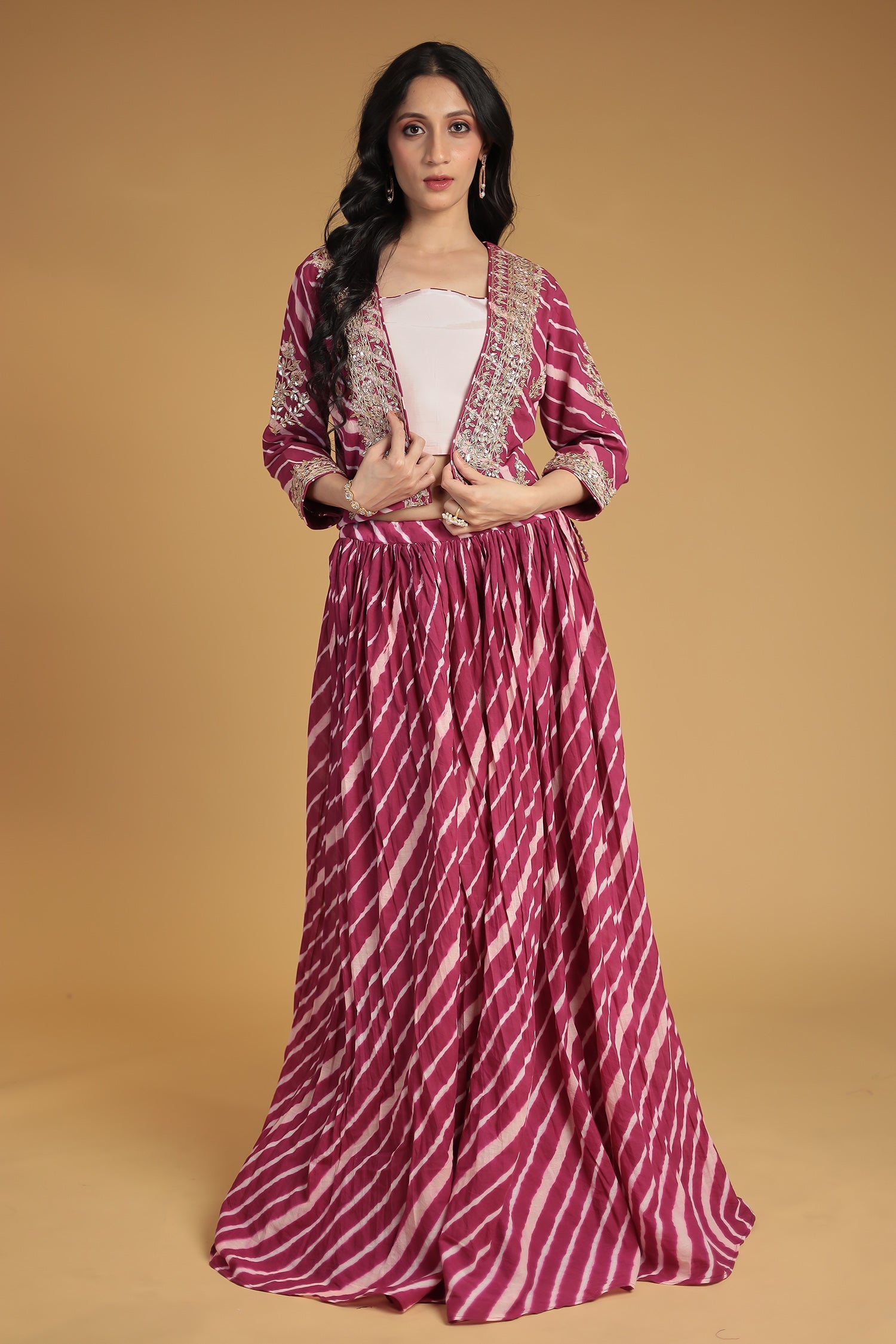 Leheriya Silk Indo Western with Gota Patti, Thread and Zardozi work