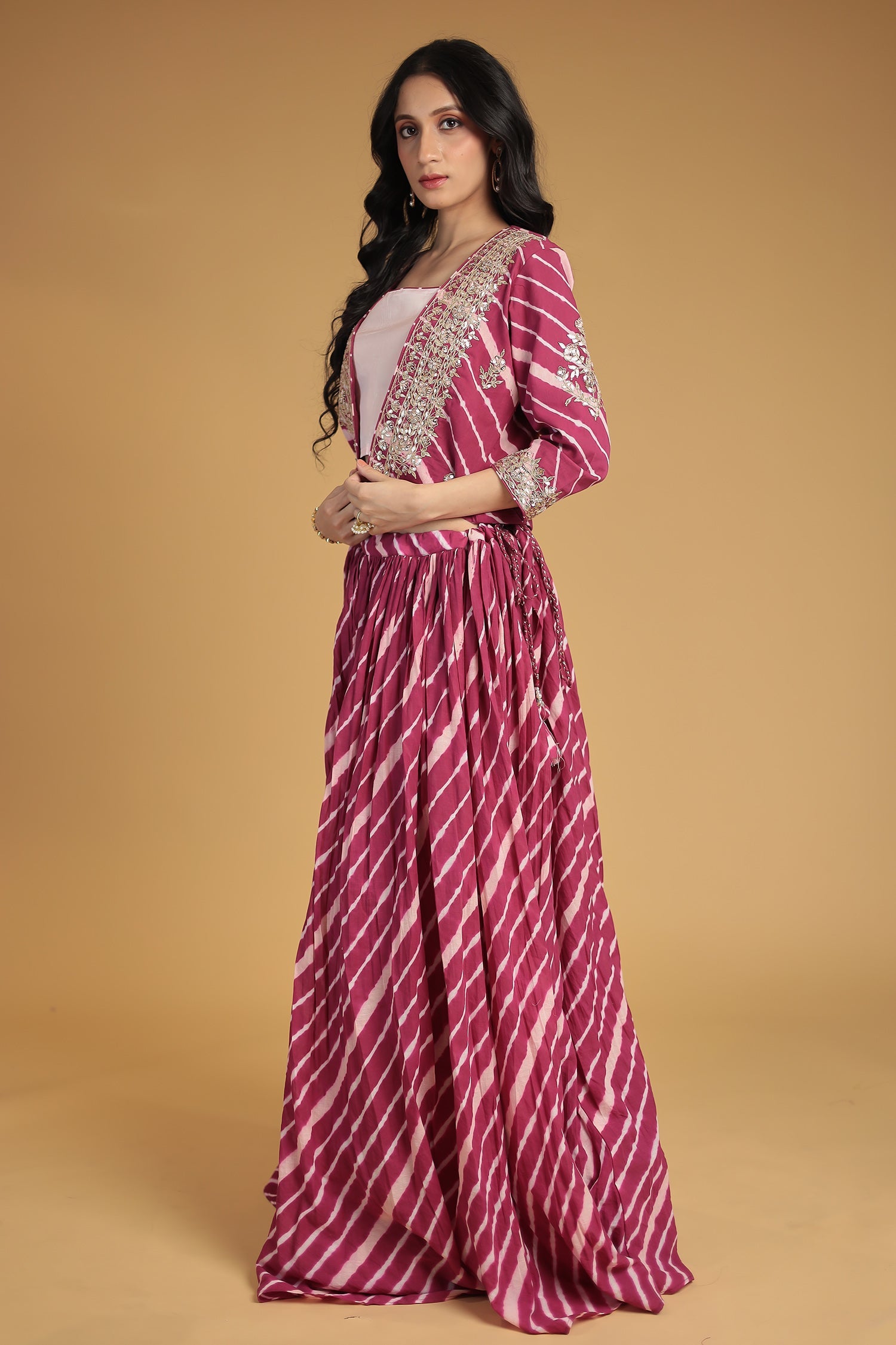 Leheriya Silk Indo Western with Gota Patti, Thread and Zardozi work