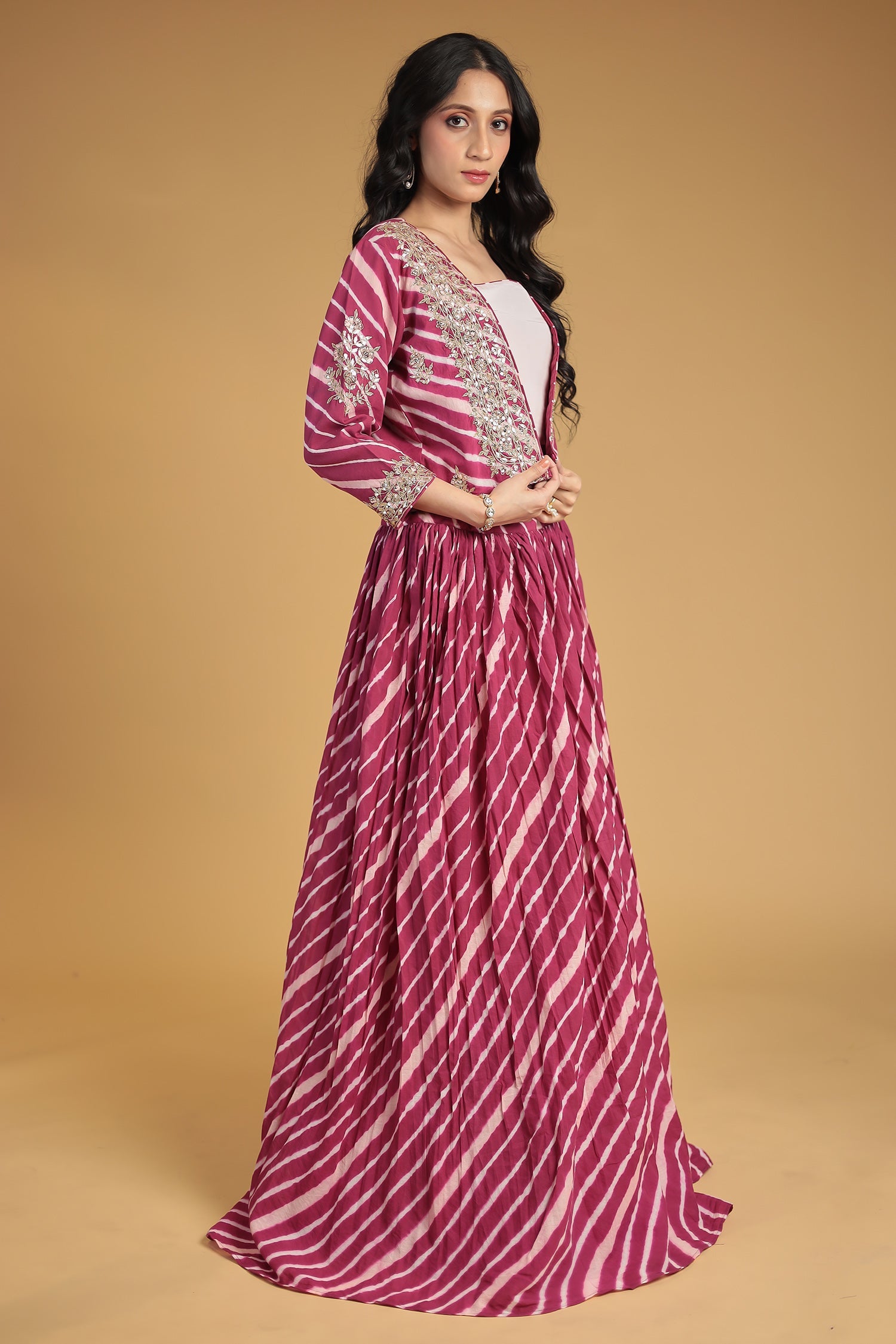 Leheriya Silk Indo Western with Gota Patti, Thread and Zardozi work