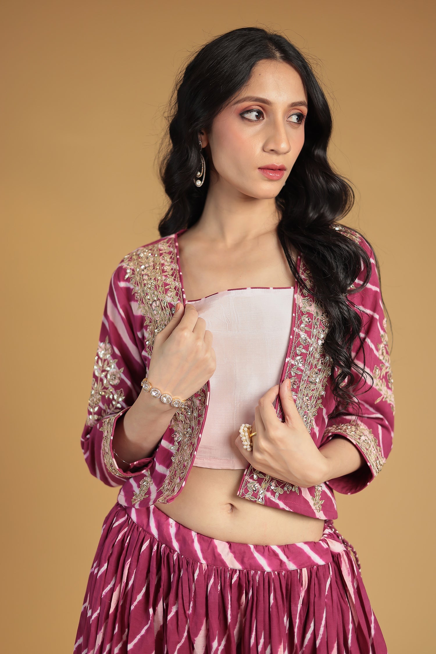 Leheriya Silk Indo Western with Gota Patti, Thread and Zardozi work