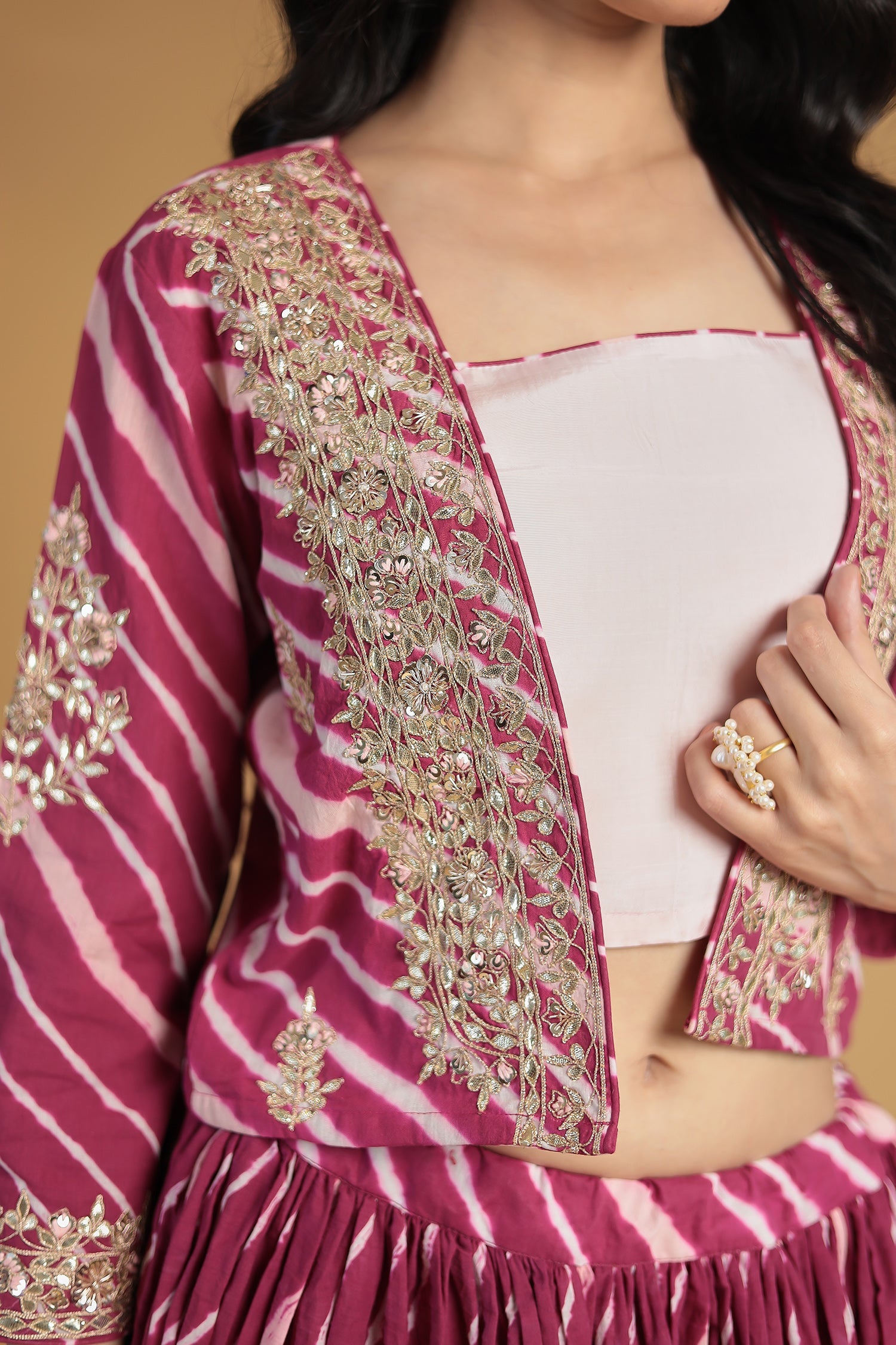 Leheriya Silk Indo Western with Gota Patti, Thread and Zardozi work