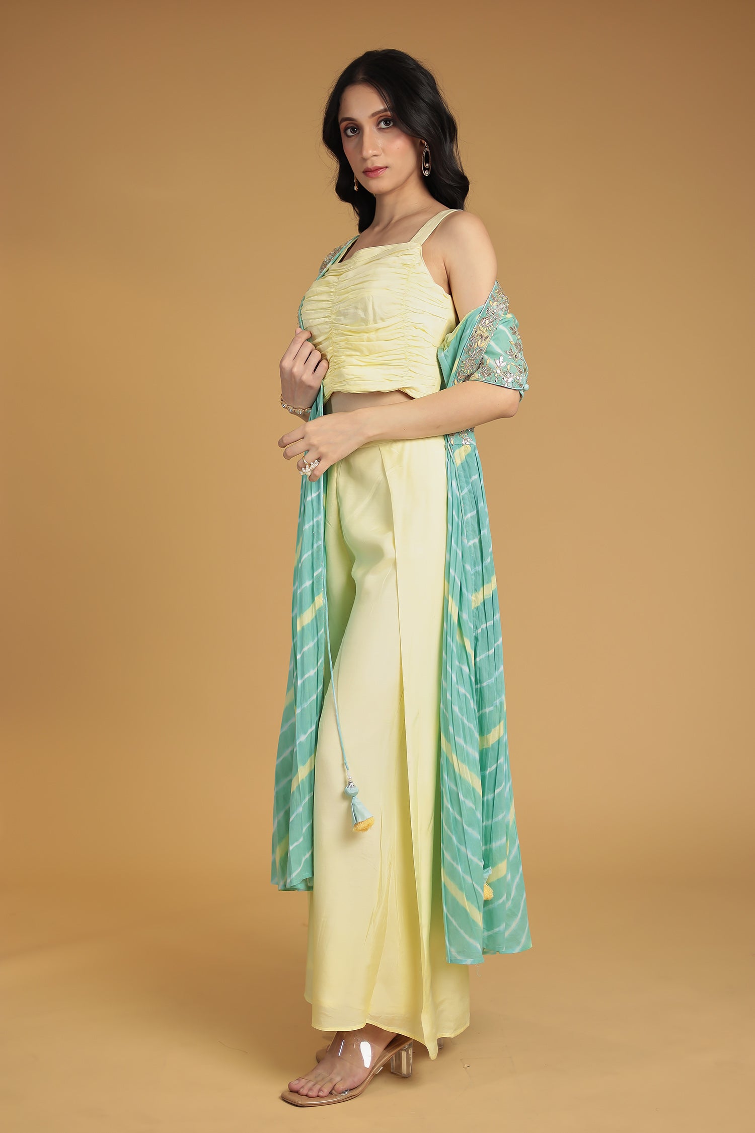 Leheriya Silk Indo Western with Gota Patti, Thread and Zardozi work