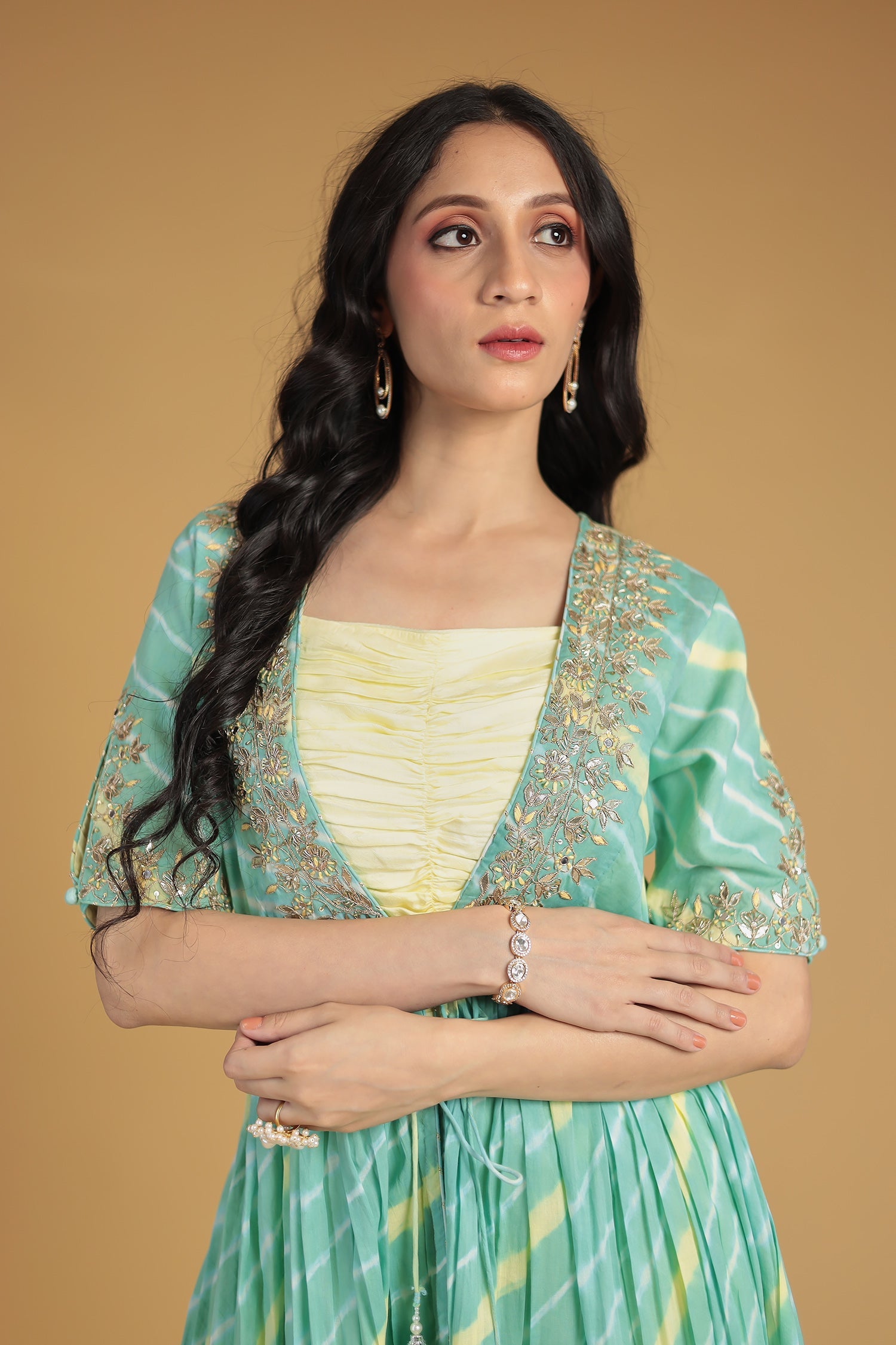 Leheriya Silk Indo Western with Gota Patti, Thread and Zardozi work
