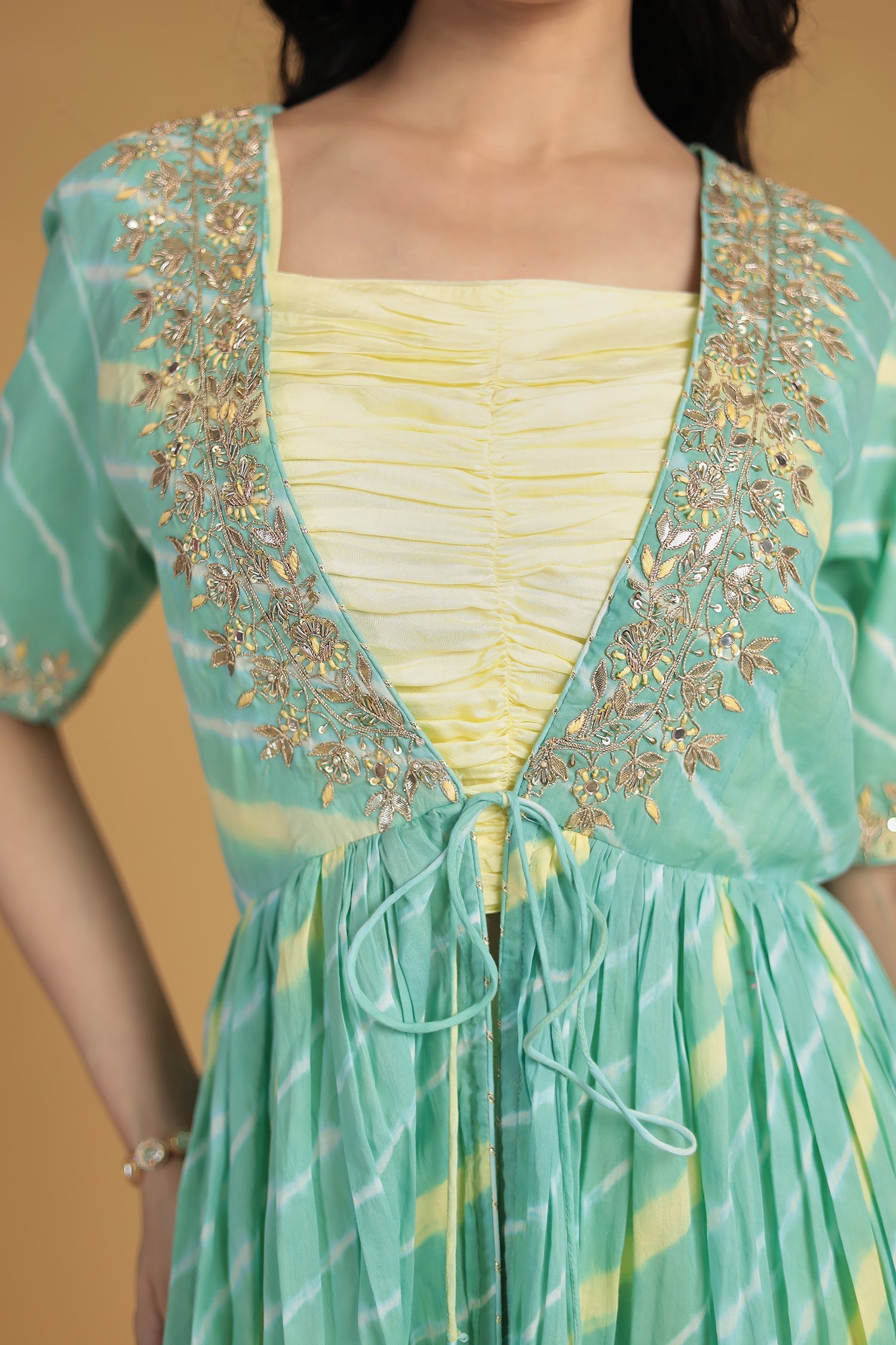 Leheriya Silk Indo Western with Gota Patti, Thread and Zardozi work