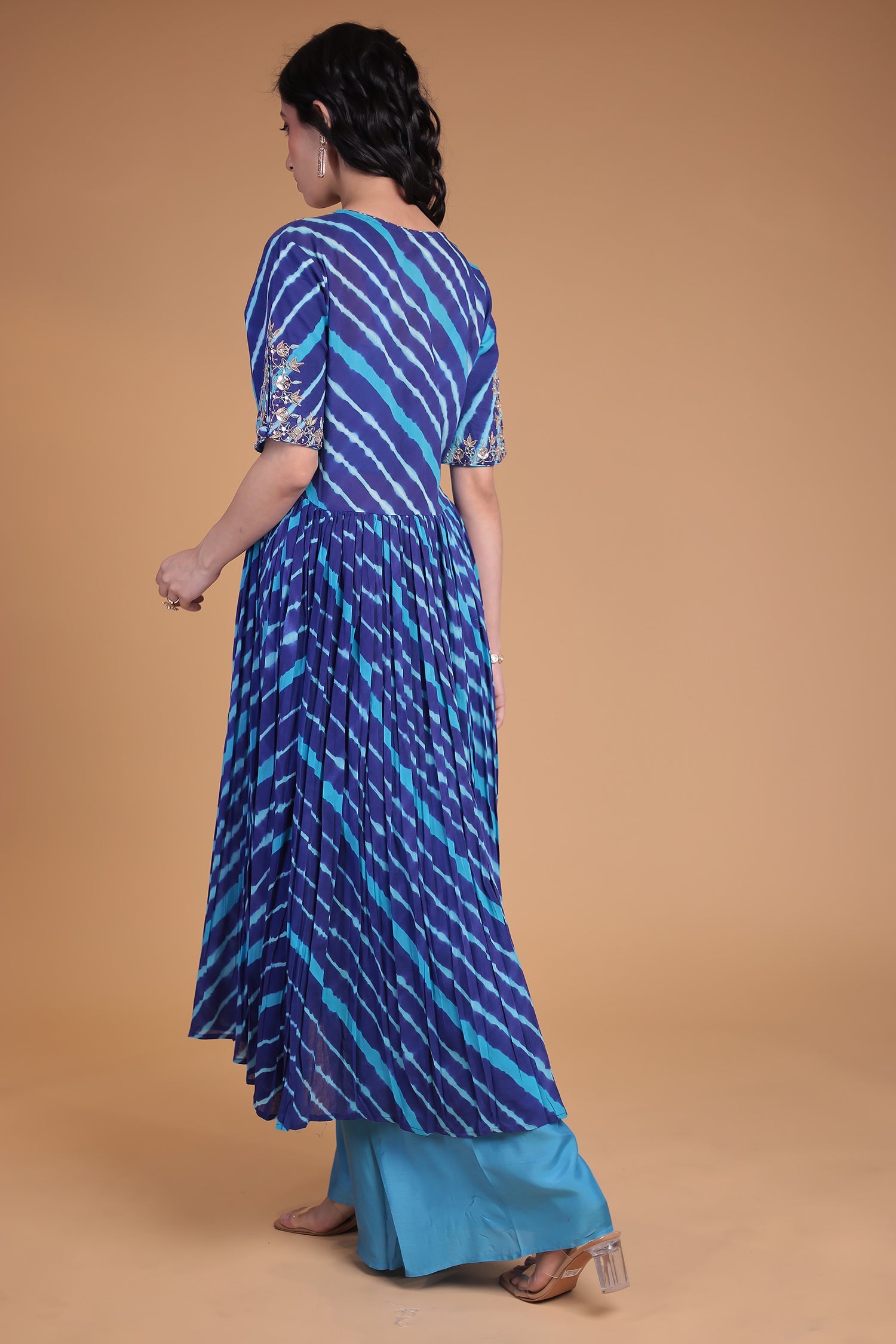 Leheriya Silk Indo Western with Gota Patti, Thread and Zardozi work