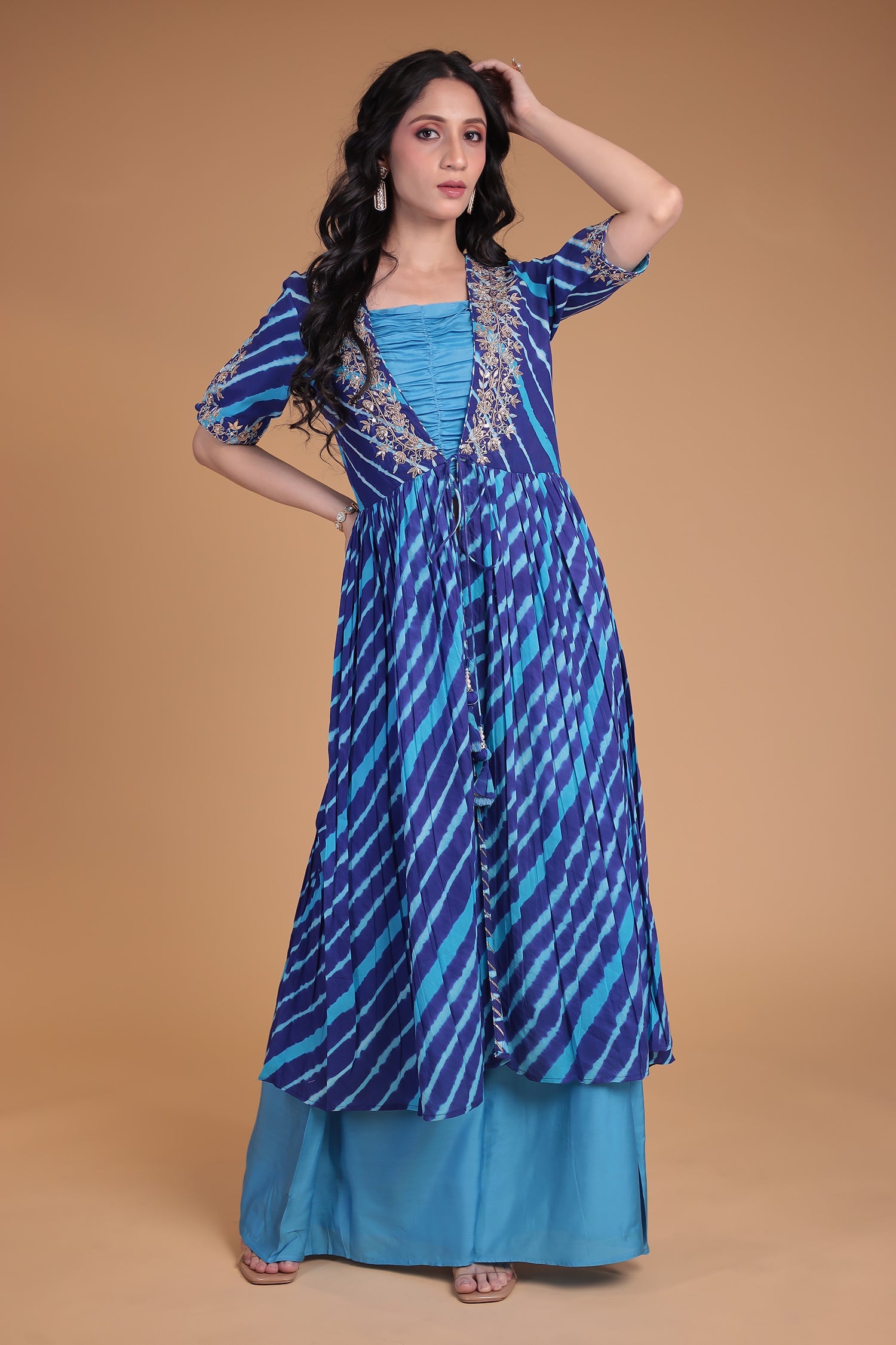 Leheriya Silk Indo Western with Gota Patti, Thread and Zardozi work