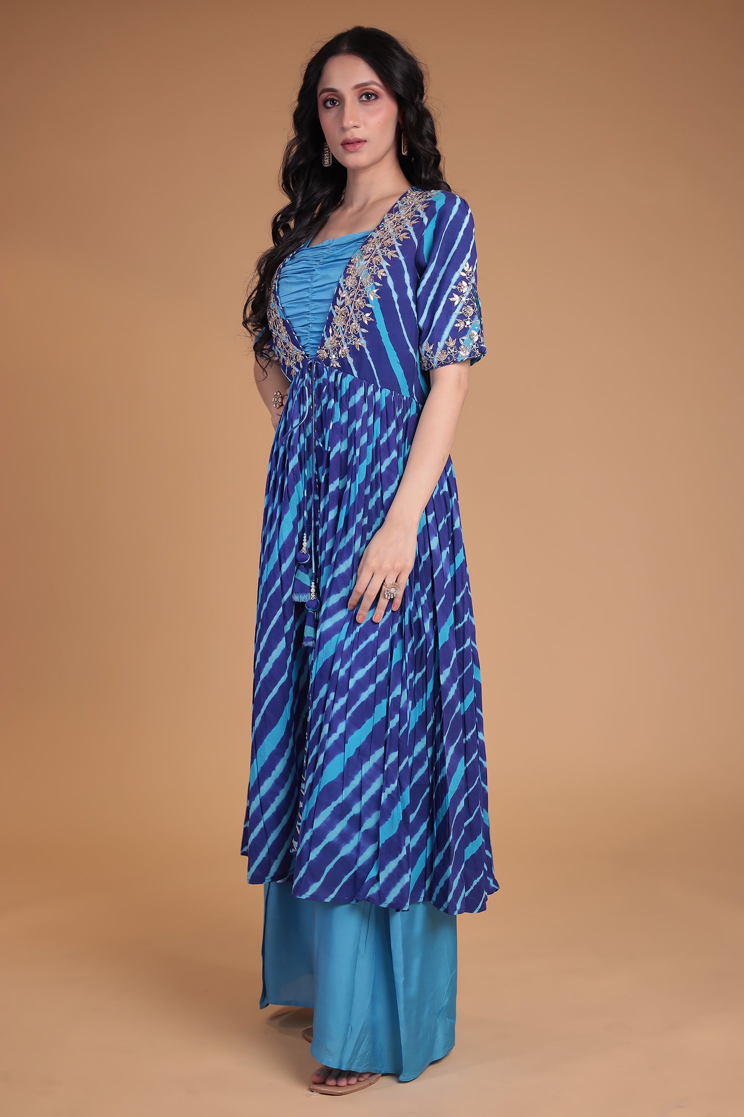 Leheriya Silk Indo Western with Gota Patti, Thread and Zardozi work