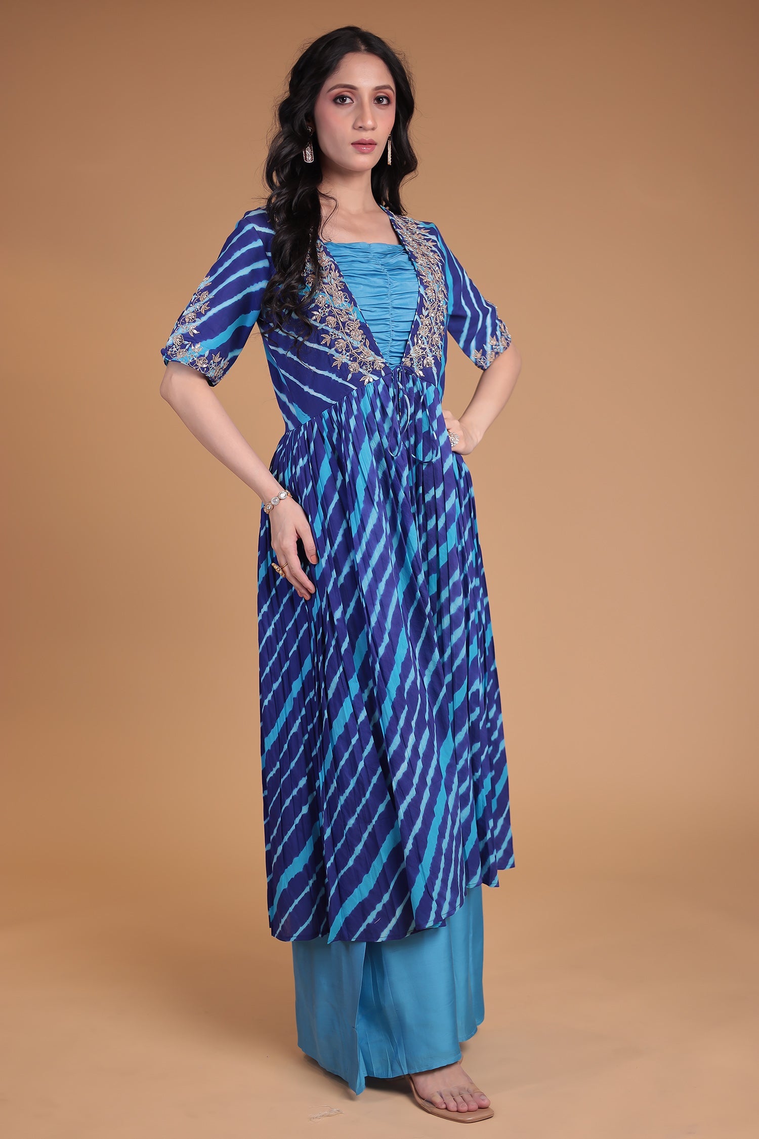 Leheriya Silk Indo Western with Gota Patti, Thread and Zardozi work