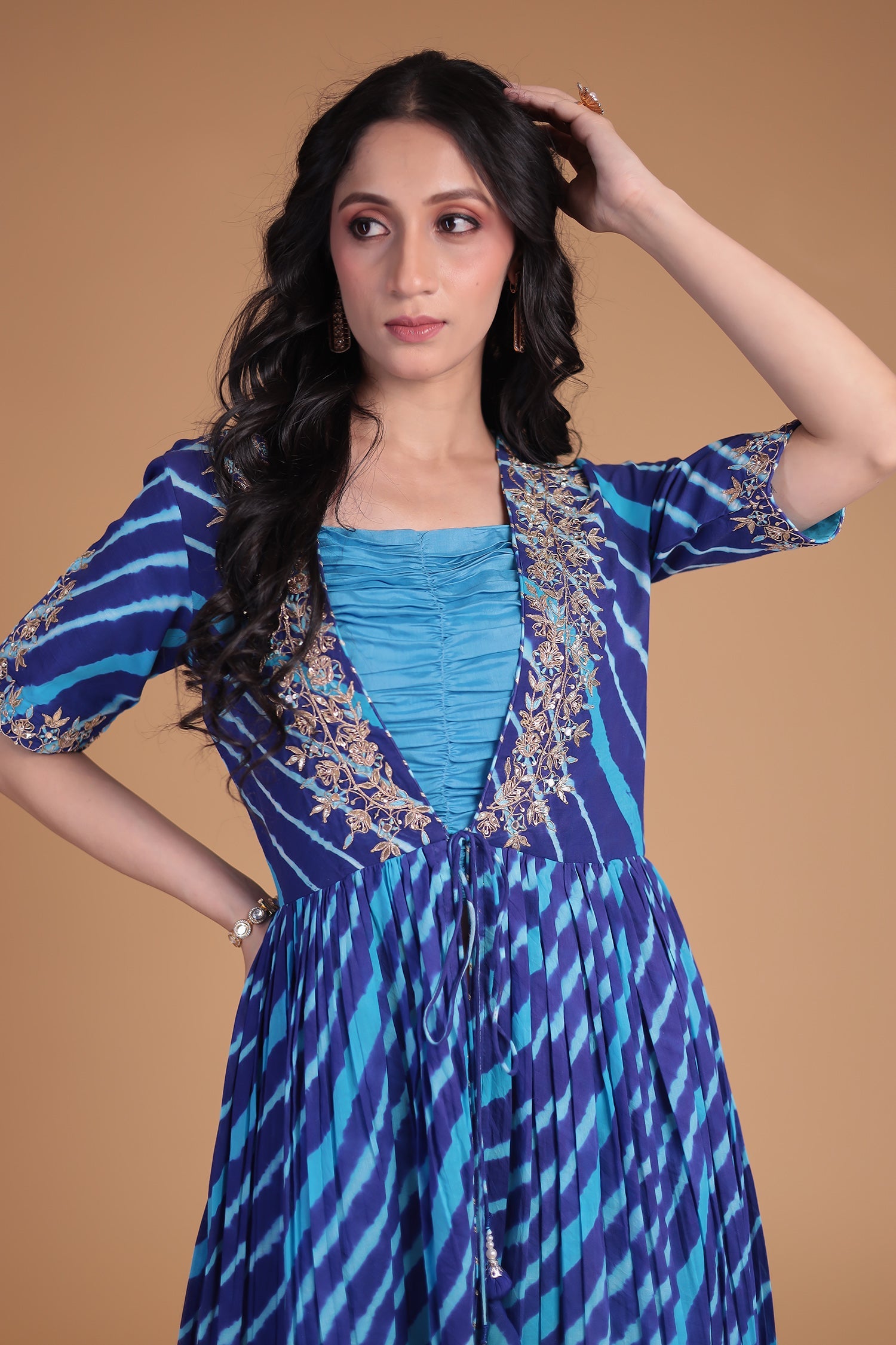 Leheriya Silk Indo Western with Gota Patti, Thread and Zardozi work