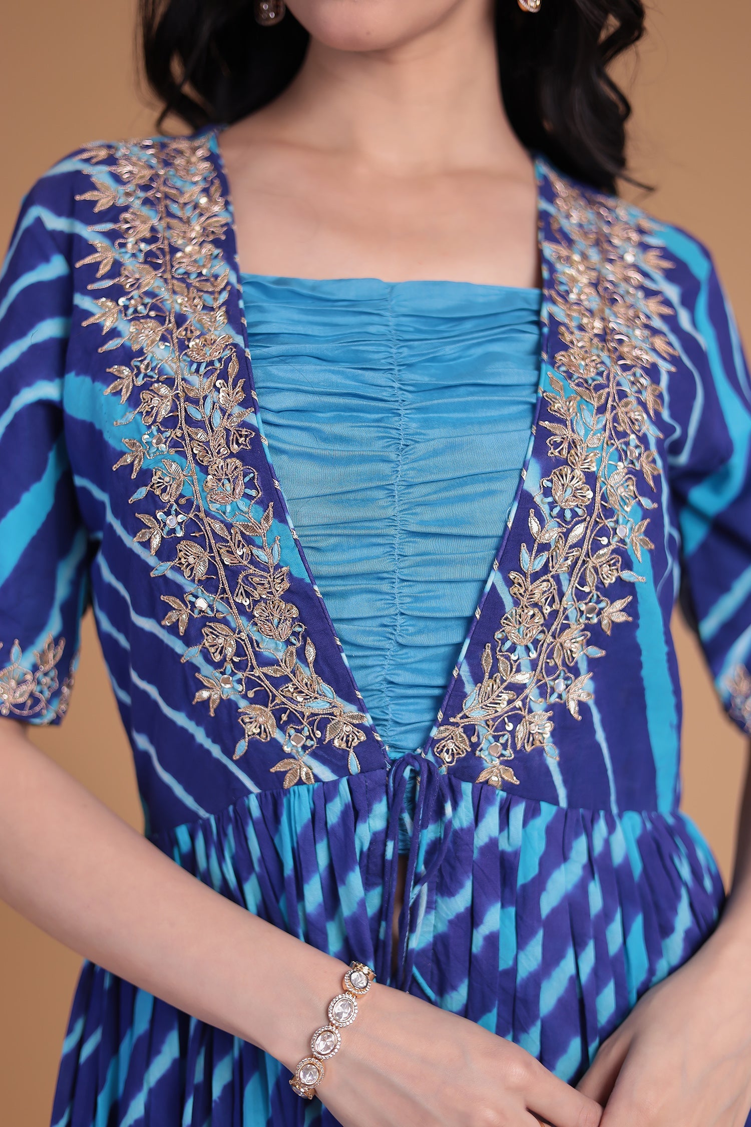 Leheriya Silk Indo Western with Gota Patti, Thread and Zardozi work