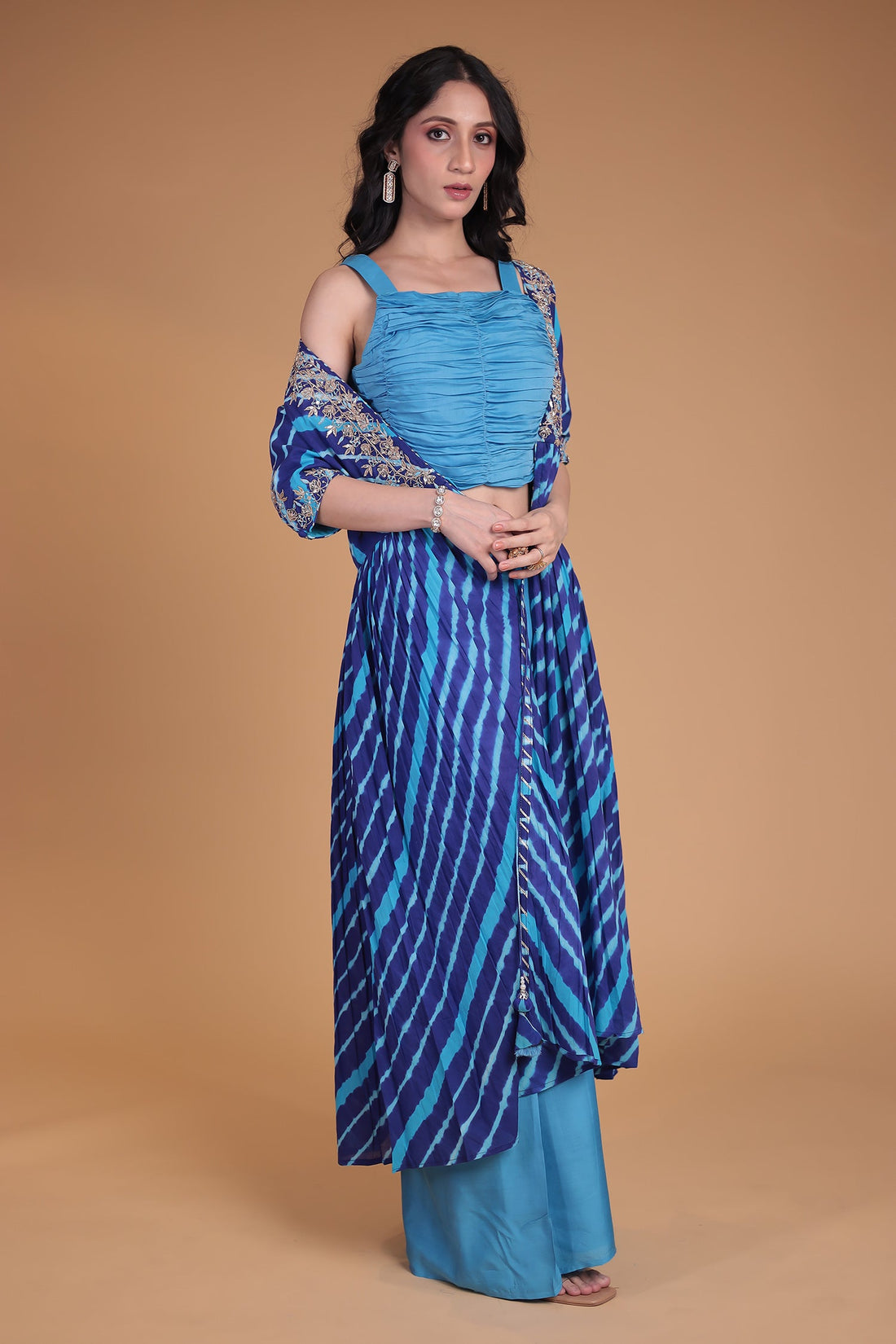 Leheriya Silk Indo Western with Gota Patti, Thread and Zardozi work