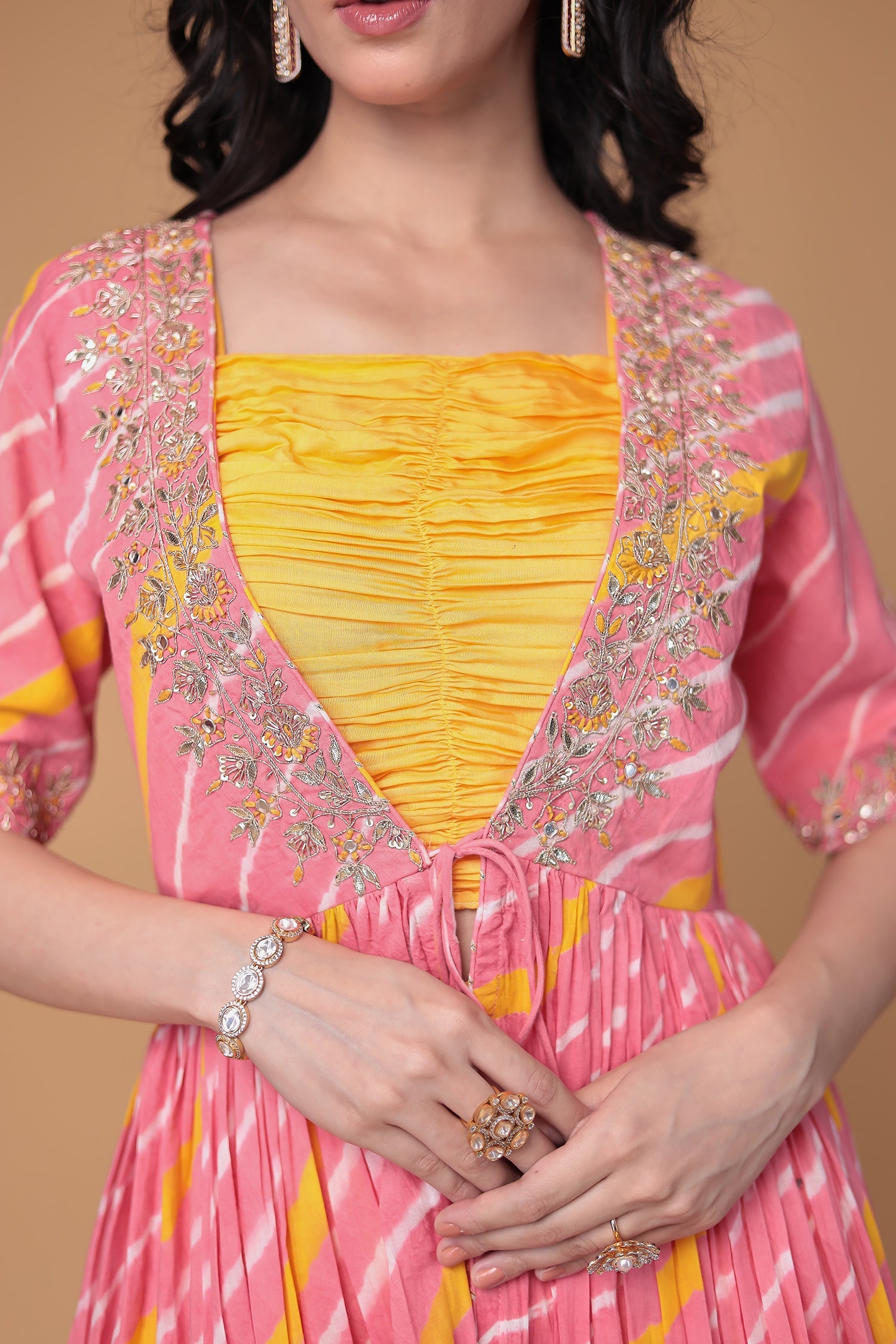 Leheriya Silk Indo Western with Gota Patti, Thread and Zardozi work