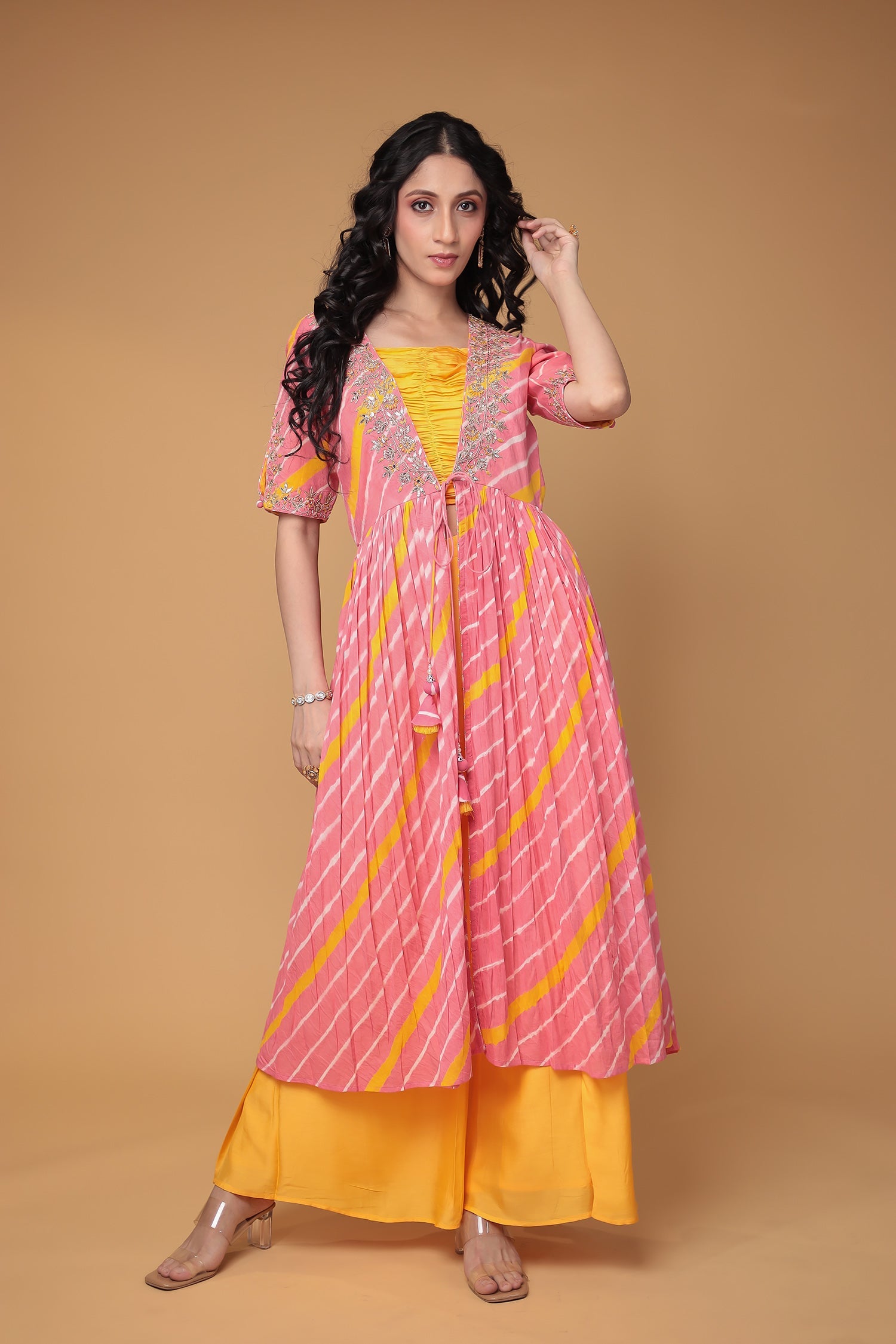 Leheriya Silk Indo Western with Gota Patti, Thread and Zardozi work