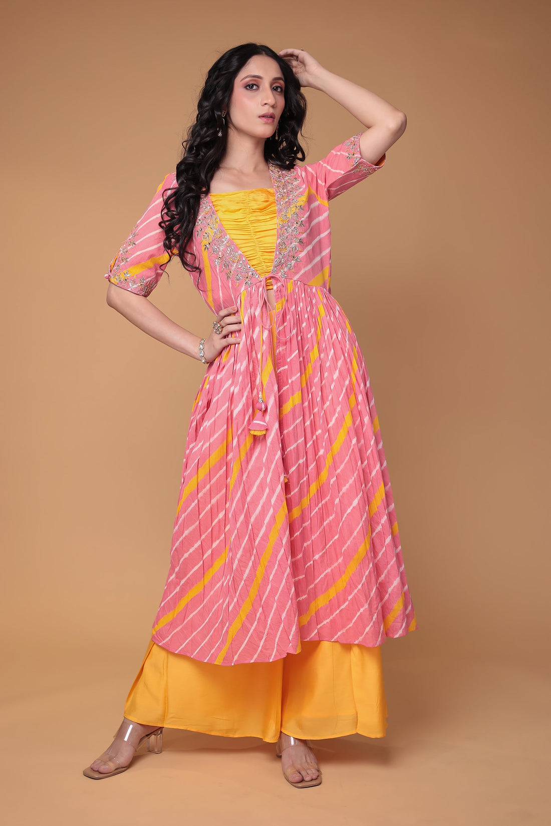 Leheriya Silk Indo Western with Gota Patti, Thread and Zardozi work