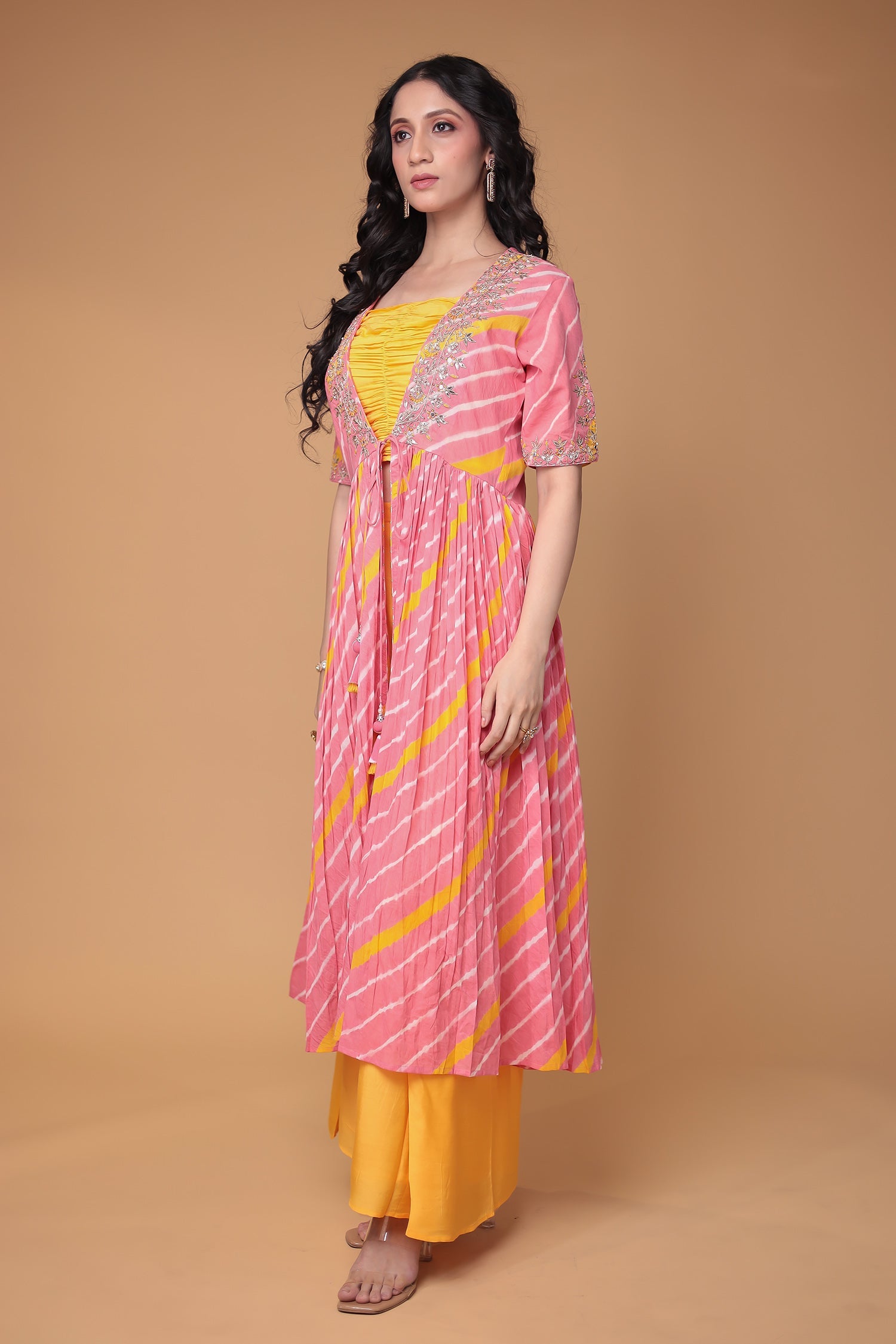 Leheriya Silk Indo Western with Gota Patti, Thread and Zardozi work