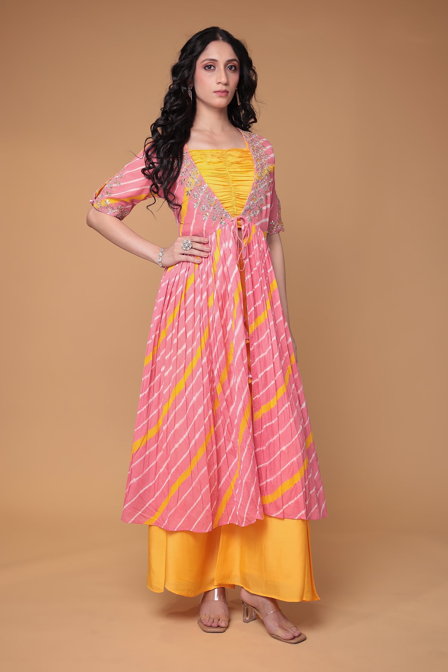 Leheriya Silk Indo Western with Gota Patti, Thread and Zardozi work