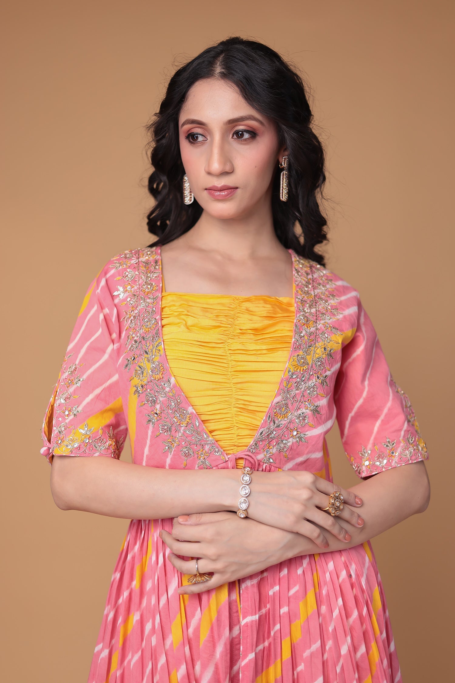 Leheriya Silk Indo Western with Gota Patti, Thread and Zardozi work