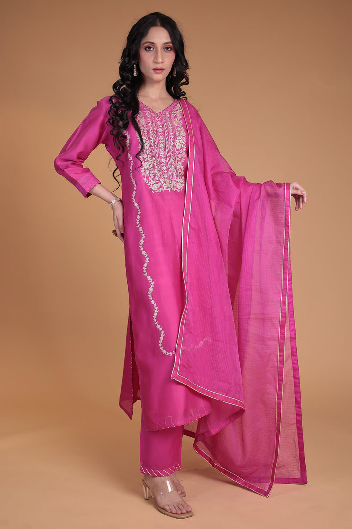 Chanderi Straight Suit with Aari work
