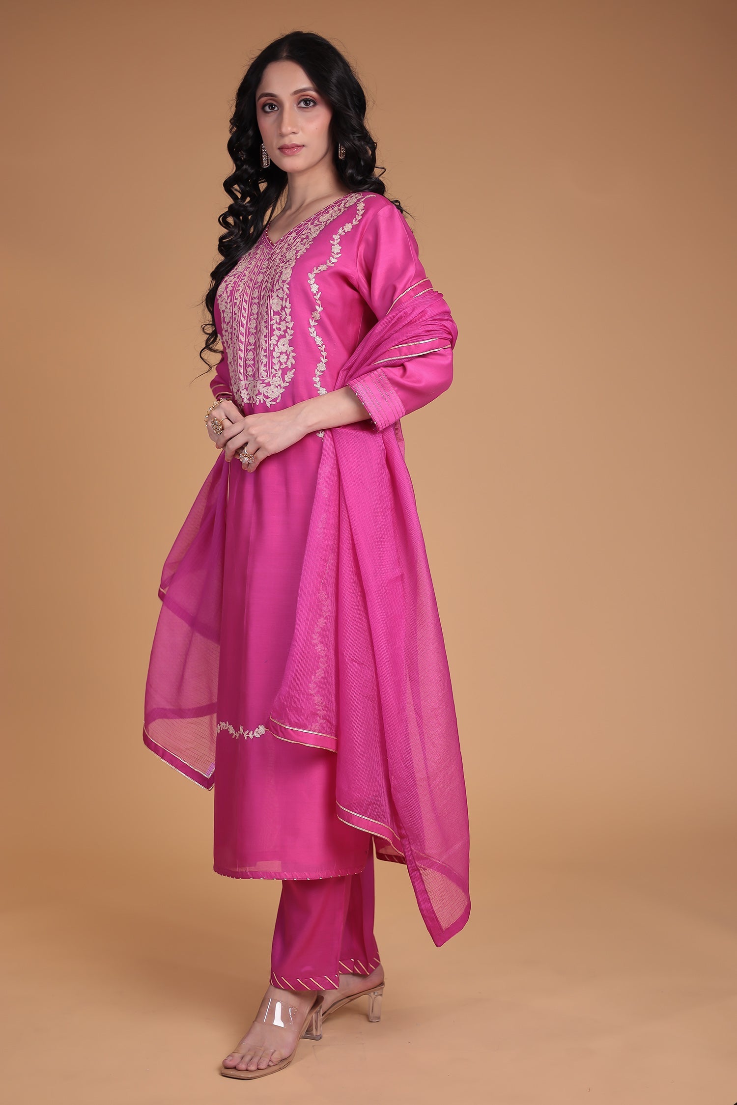 Chanderi Straight Suit with Aari work