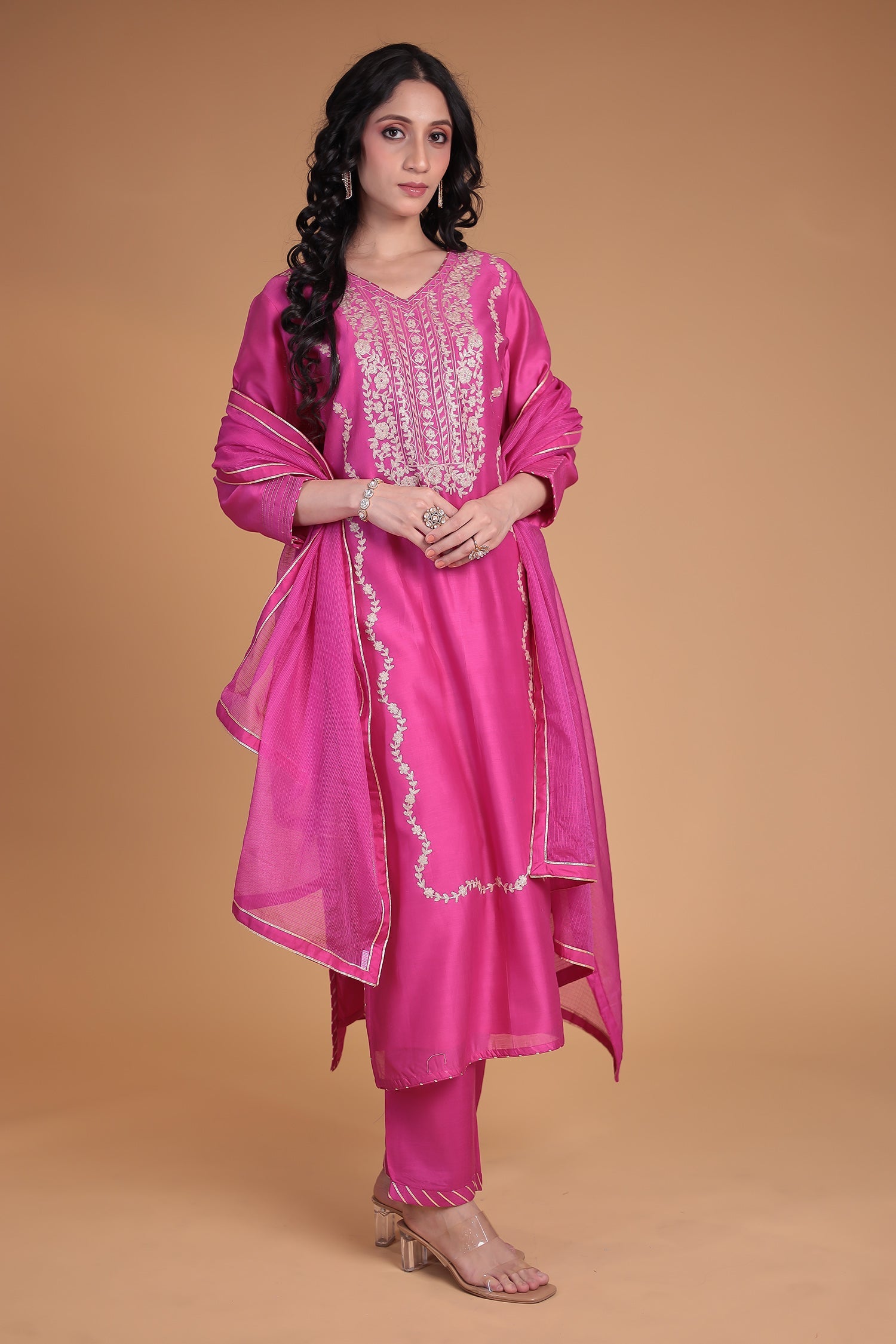Chanderi Straight Suit with Aari work
