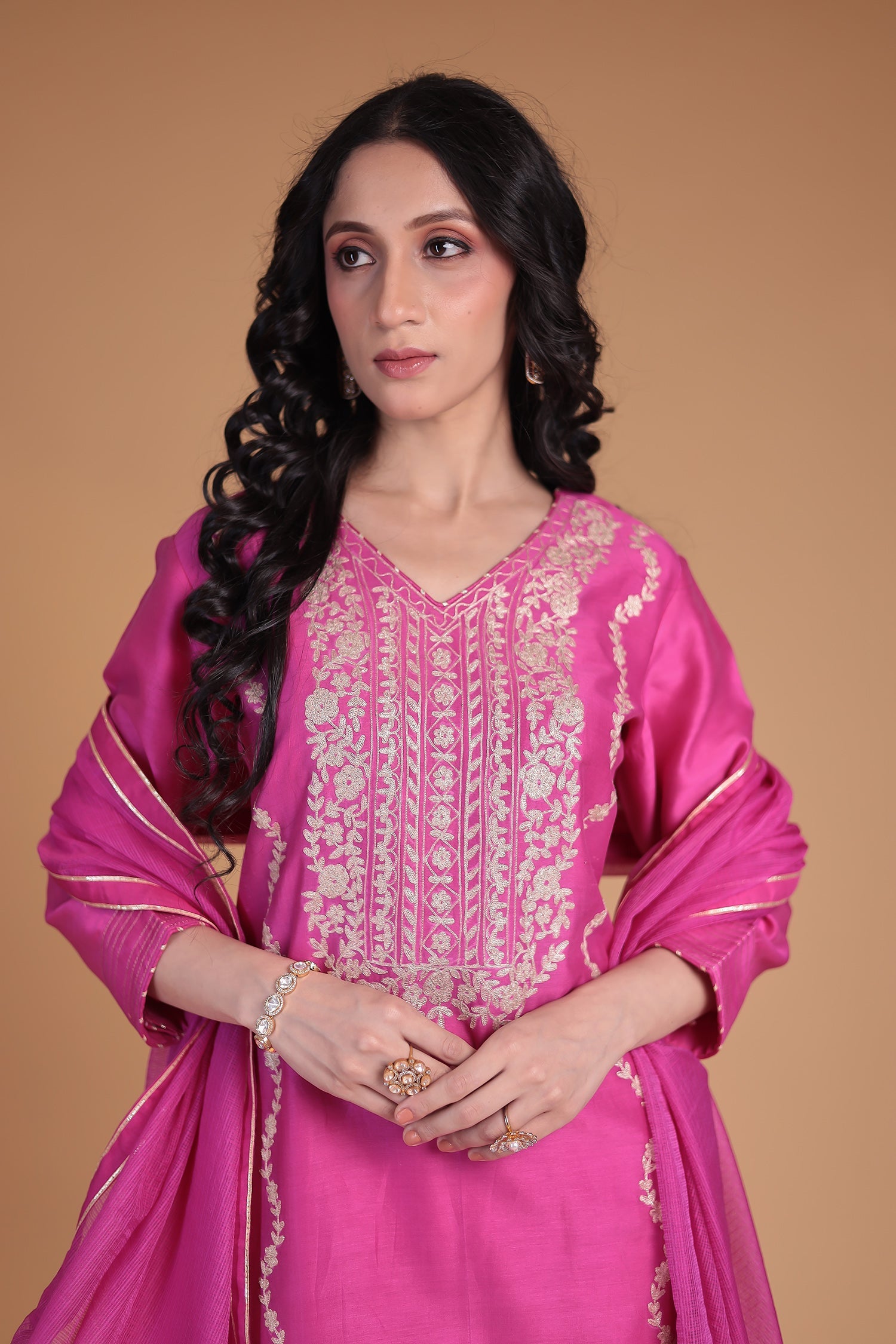 Chanderi Straight Suit with Aari work