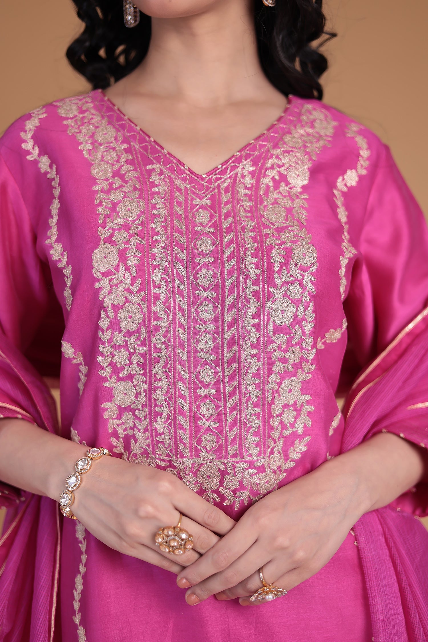 Chanderi Straight Suit with Aari work