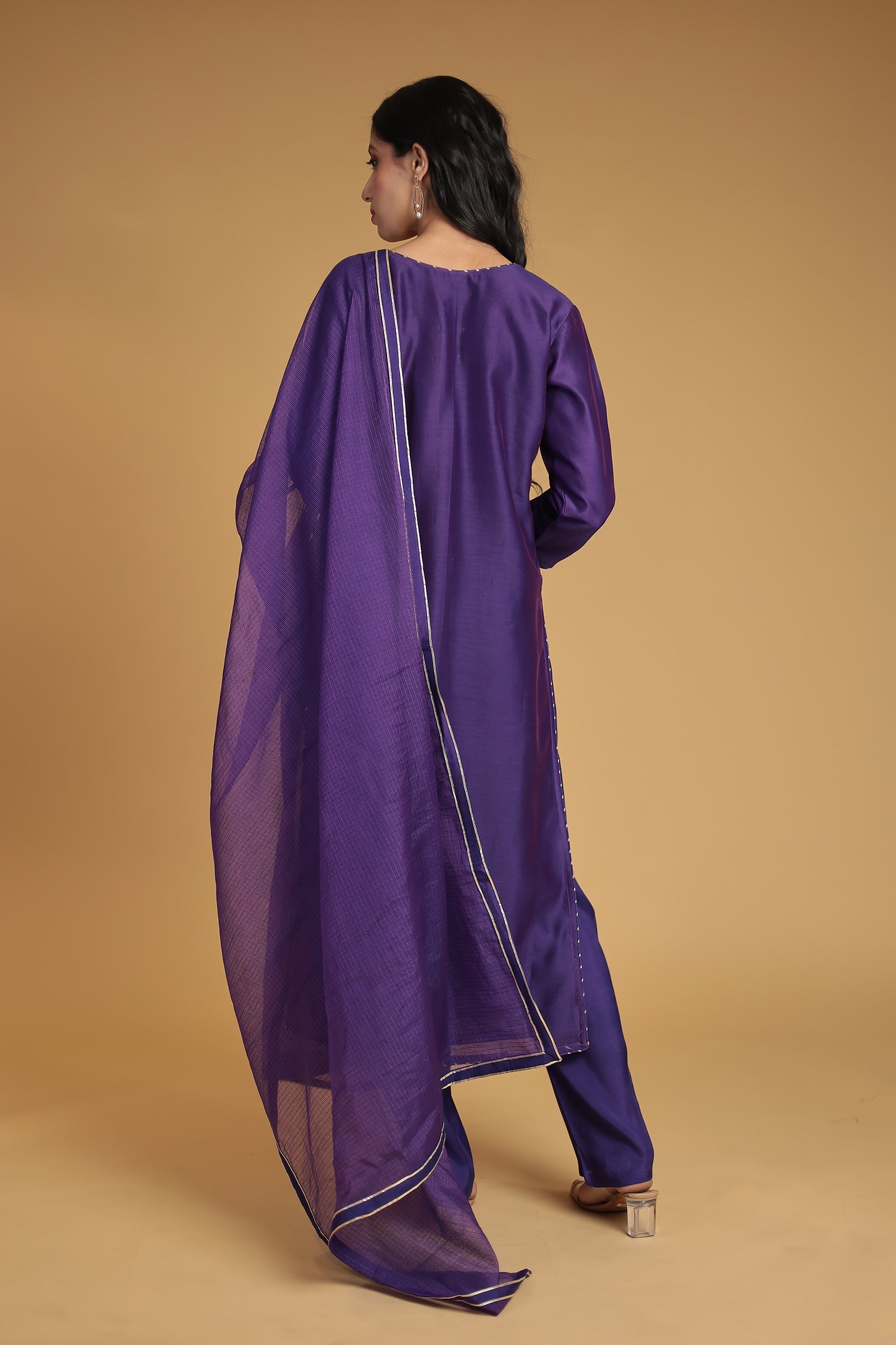 Chanderi Silk Suit Embroidered with Pittan work