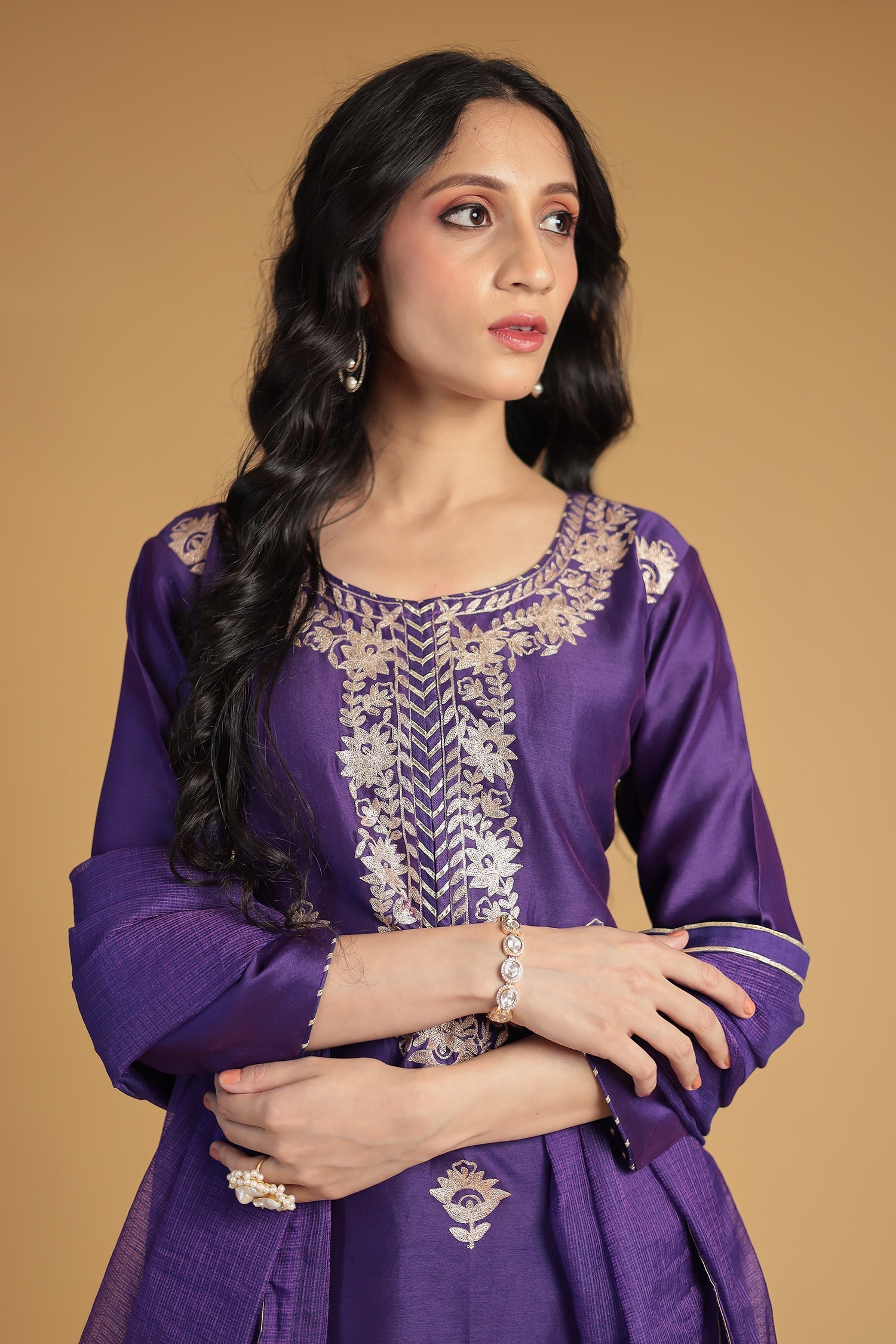 Chanderi Silk Suit Embroidered with Pittan work