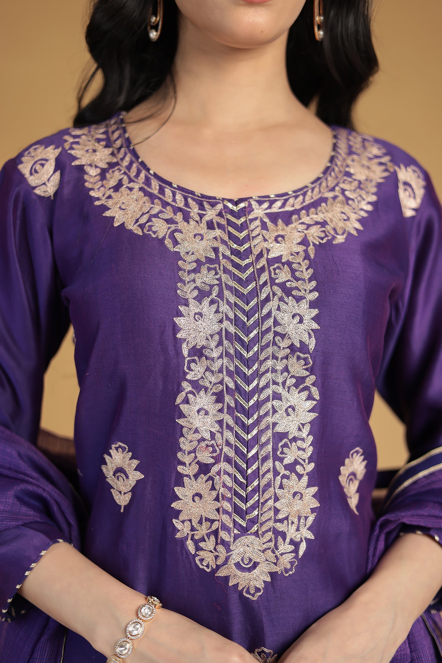 Chanderi Silk Suit Embroidered with Pittan work