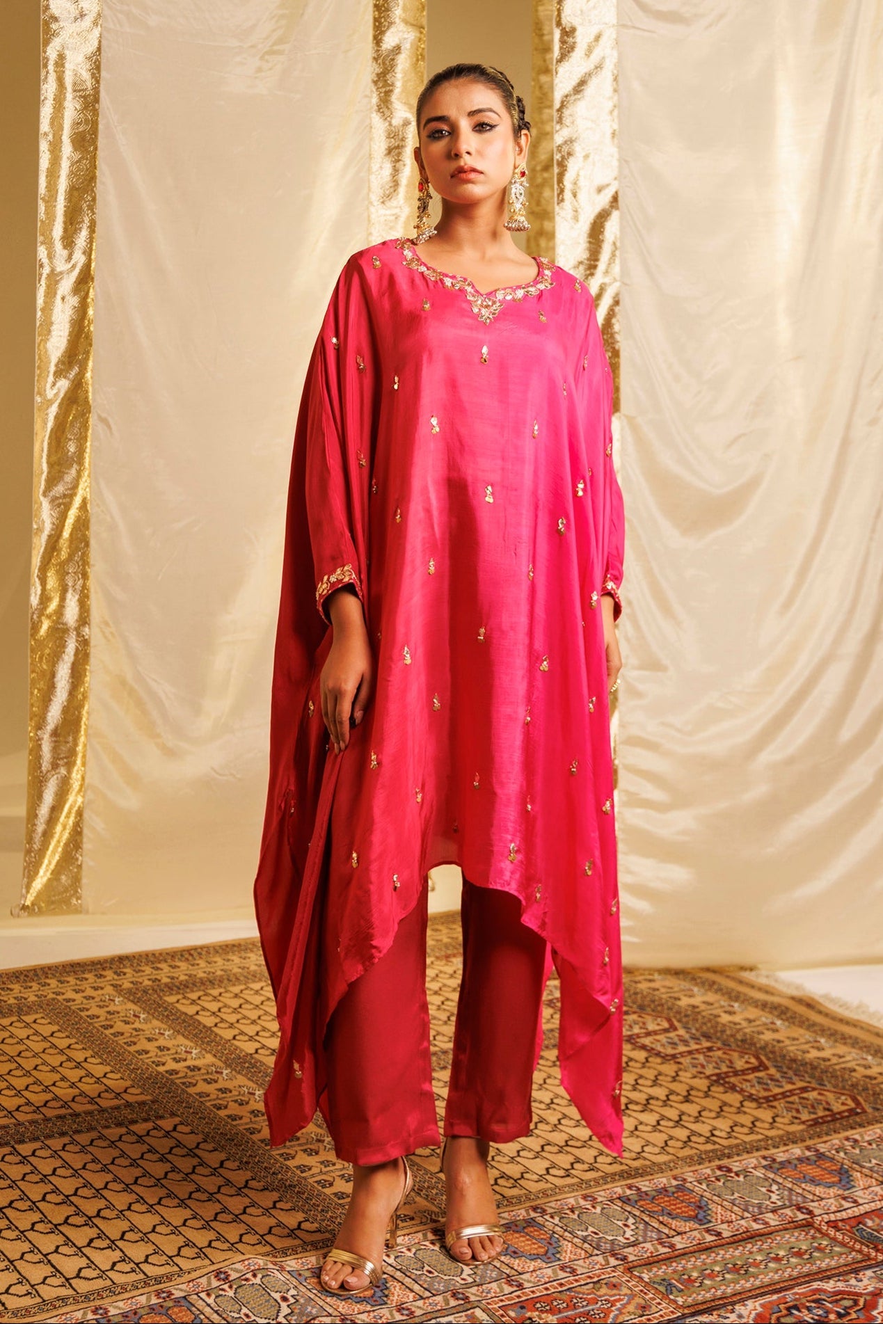 Silk Kaftan Suit with Gota Patti and Pearl work