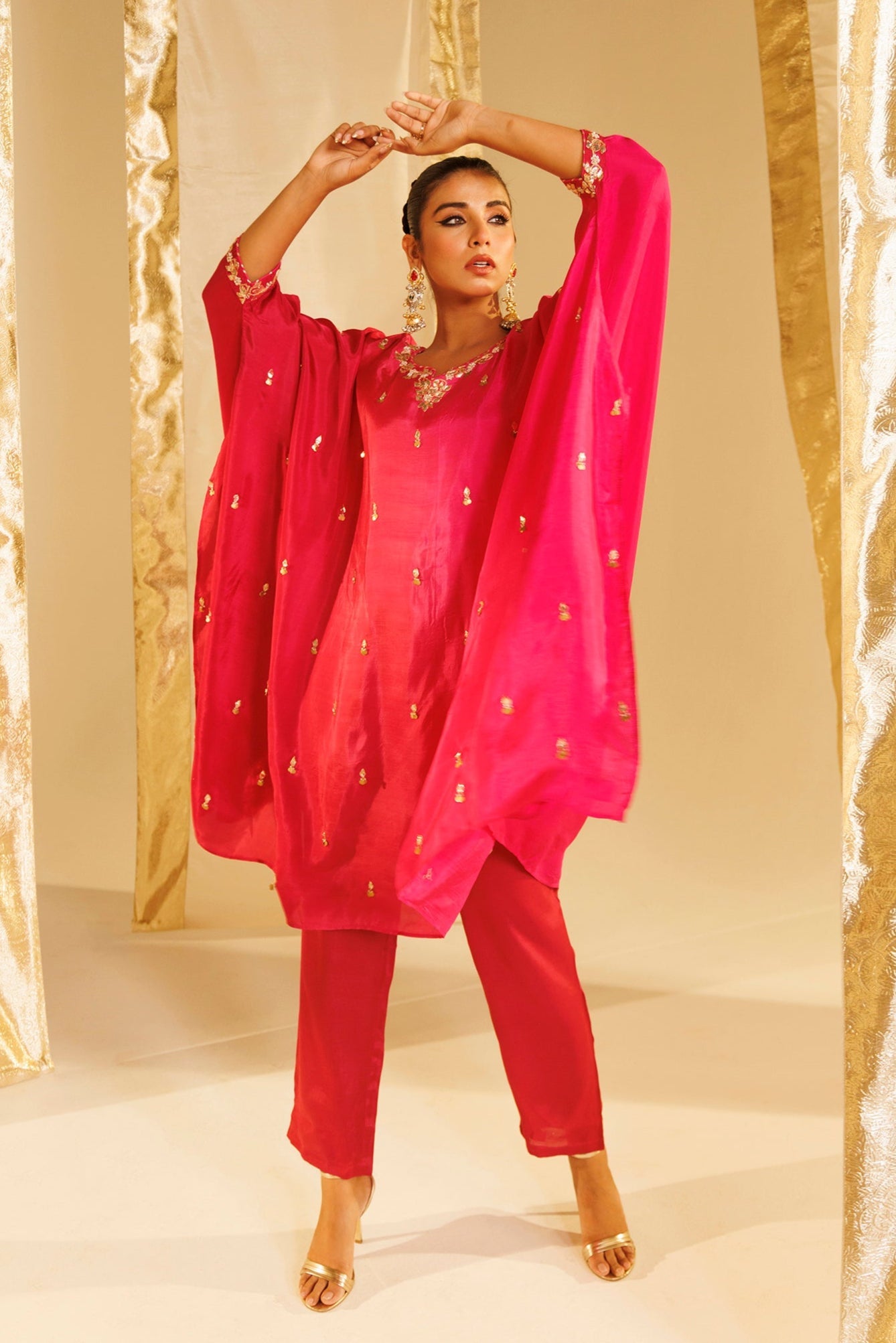 Silk Kaftan Suit with Gota Patti and Pearl work