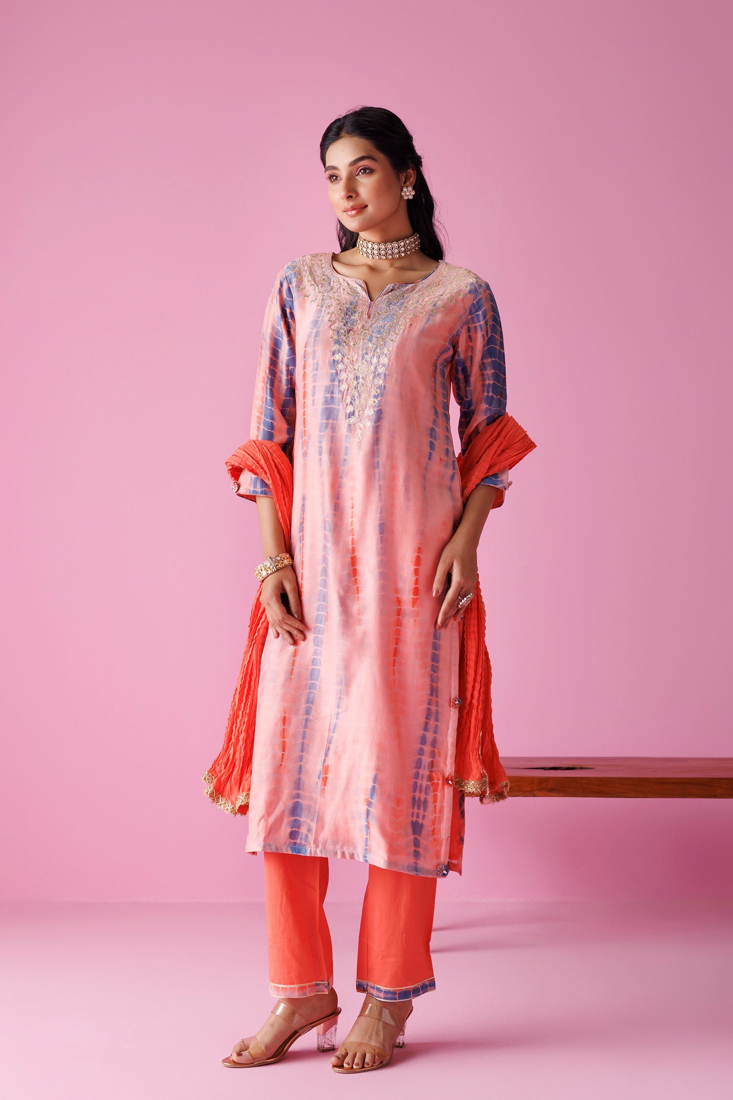 Tie & Dye Chanderi Silk Suit with Aari work