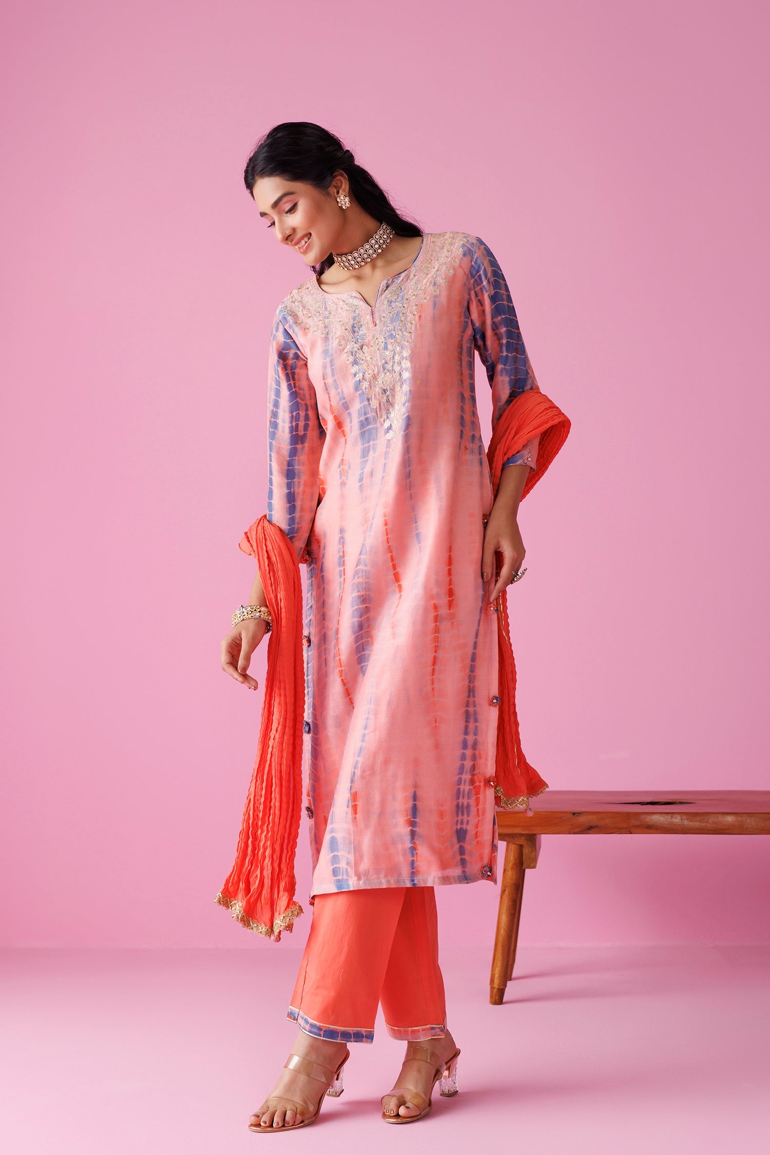 Tie & Dye Chanderi Silk Suit with Aari work