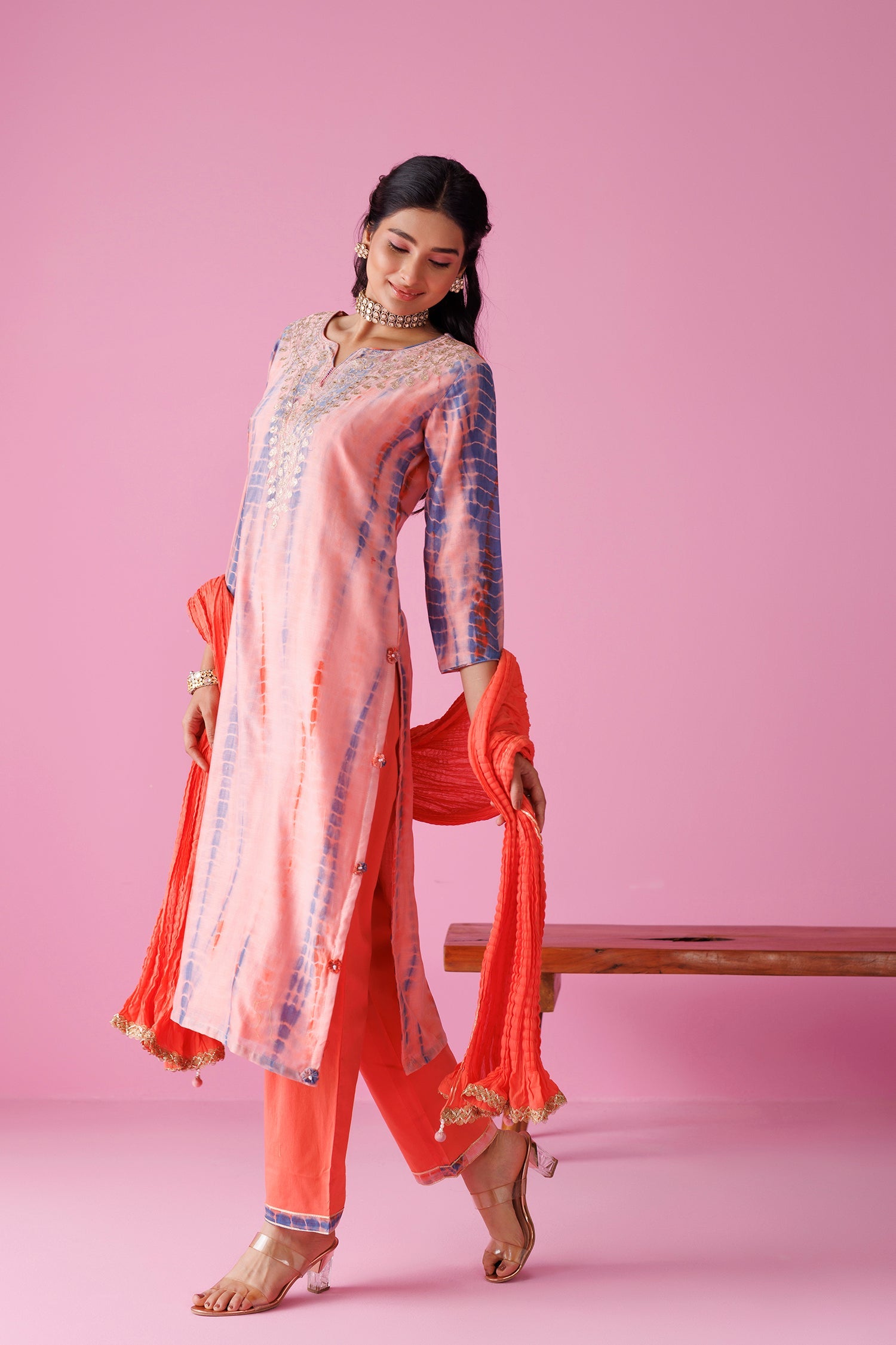 Tie & Dye Chanderi Silk Suit with Aari work